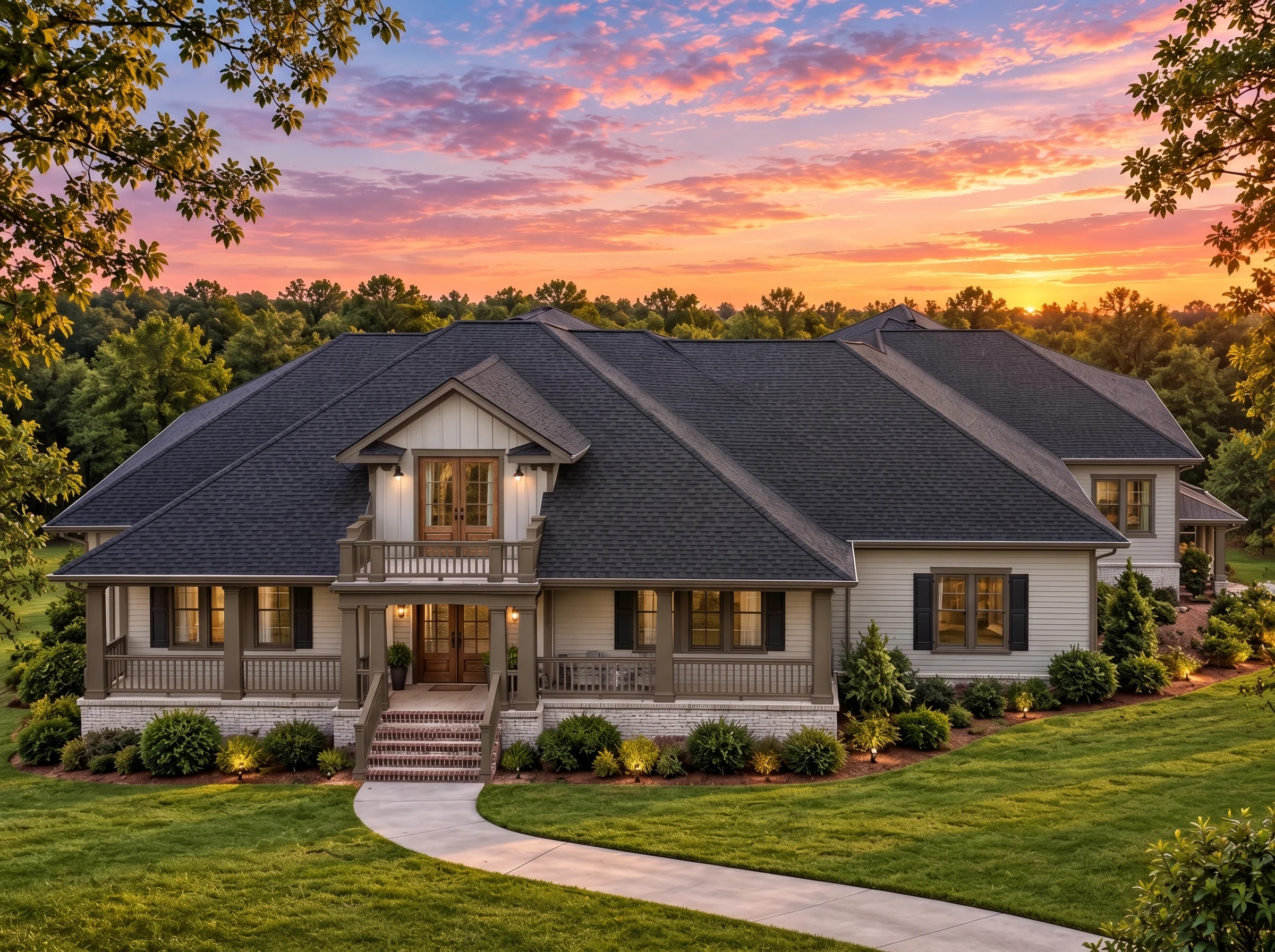 Plan  13-2020 – Shape House |  Southern Traditional – 3-Bed, 4.5-Bath, 3,815 SF - Mushroom Taupe, AI-generated exterior concept