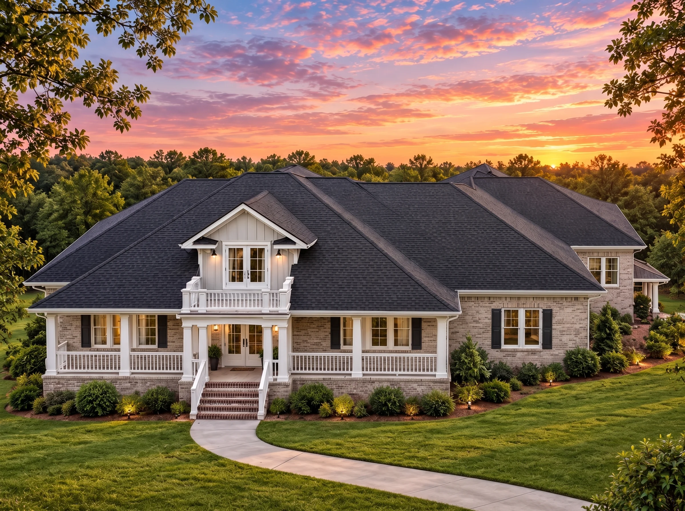 Plan  13-2020 – Shape House |  Southern Traditional – 3-Bed, 4.5-Bath, 3,815 SF - Natural Brick, AI-generated exterior concept