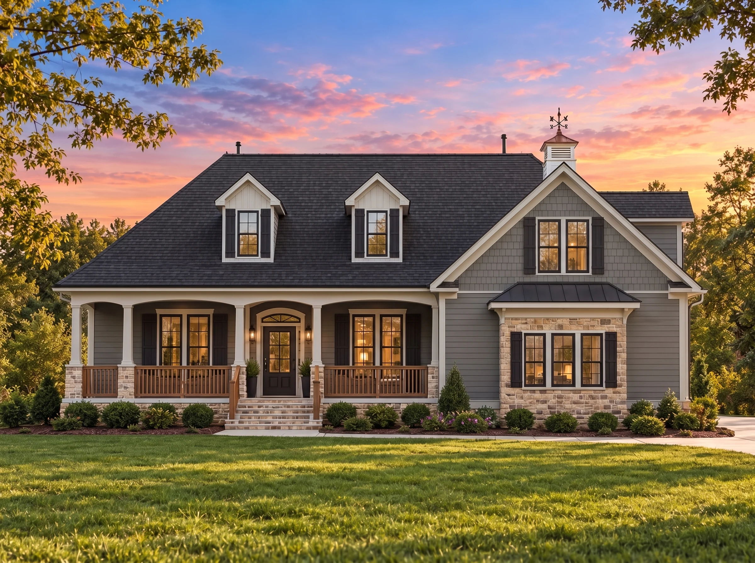 Plan  13-1990 – Auburn Trail Chalet  | Cape Cod – 3-Bed, 2.5-Bath, 2,124 SF - Warm Charcoal, AI-generated exterior concept