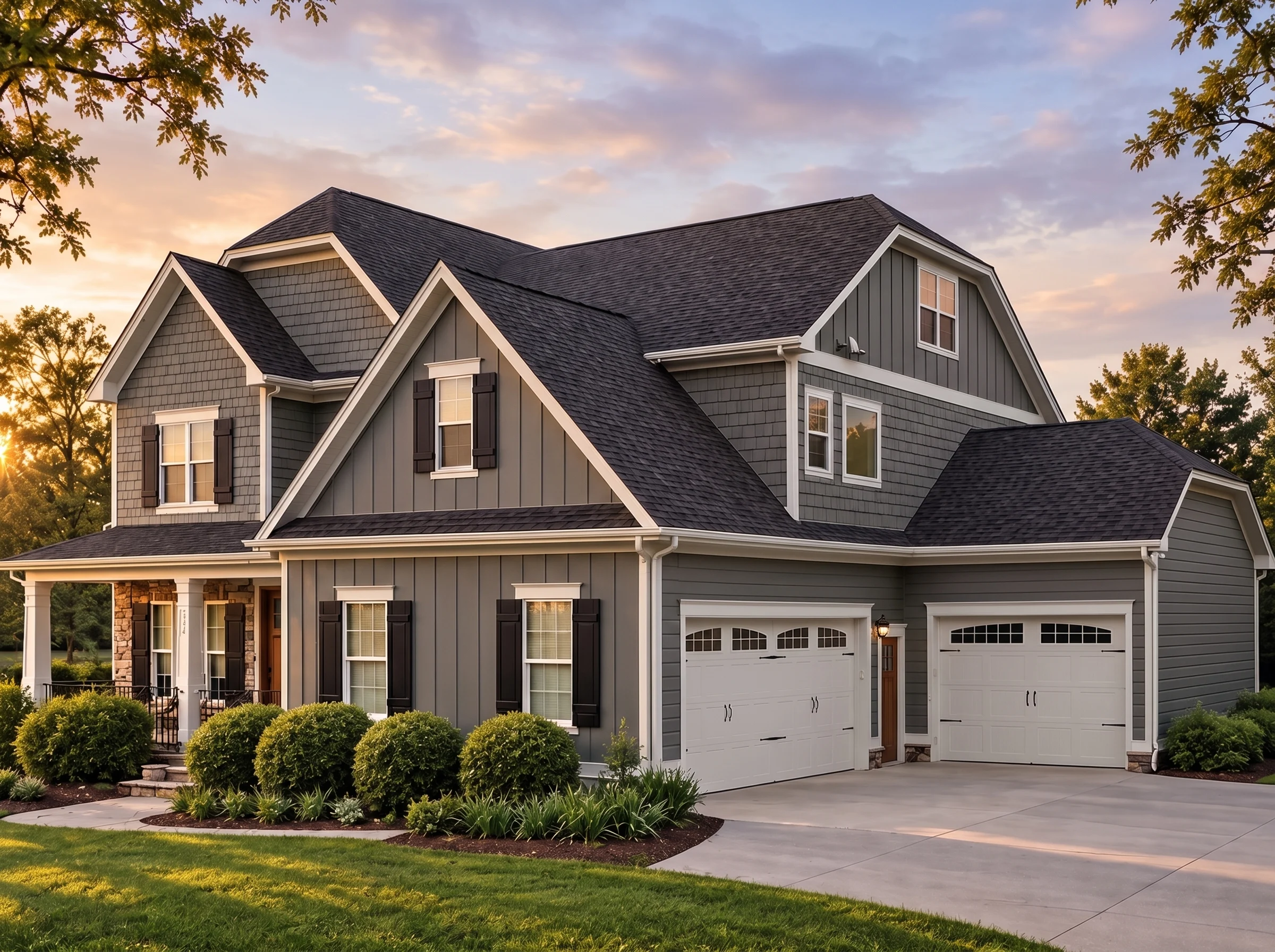 Plan  13-1985 – Smoky Mountain Lodge  | Modern Farmhouse – 5-Bed, 5-Bath, 3,897 SF - Warm Charcoal, AI-generated exterior concept