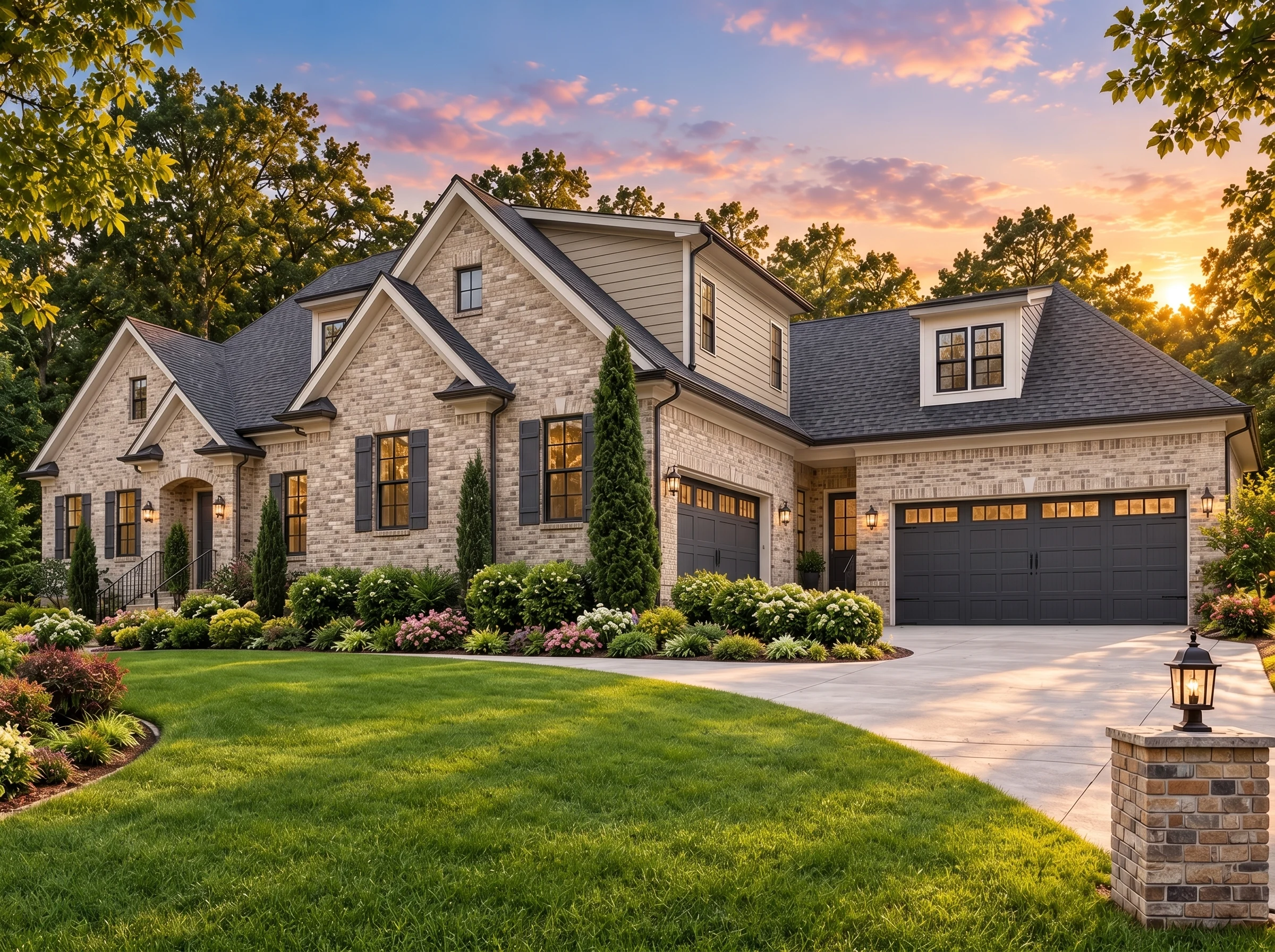Plan  13-2001 – Aster Lane Chalet |  Traditional – 4-Bed, 5-Bath, 4,185 SF - Natural Brick, AI-generated exterior concept