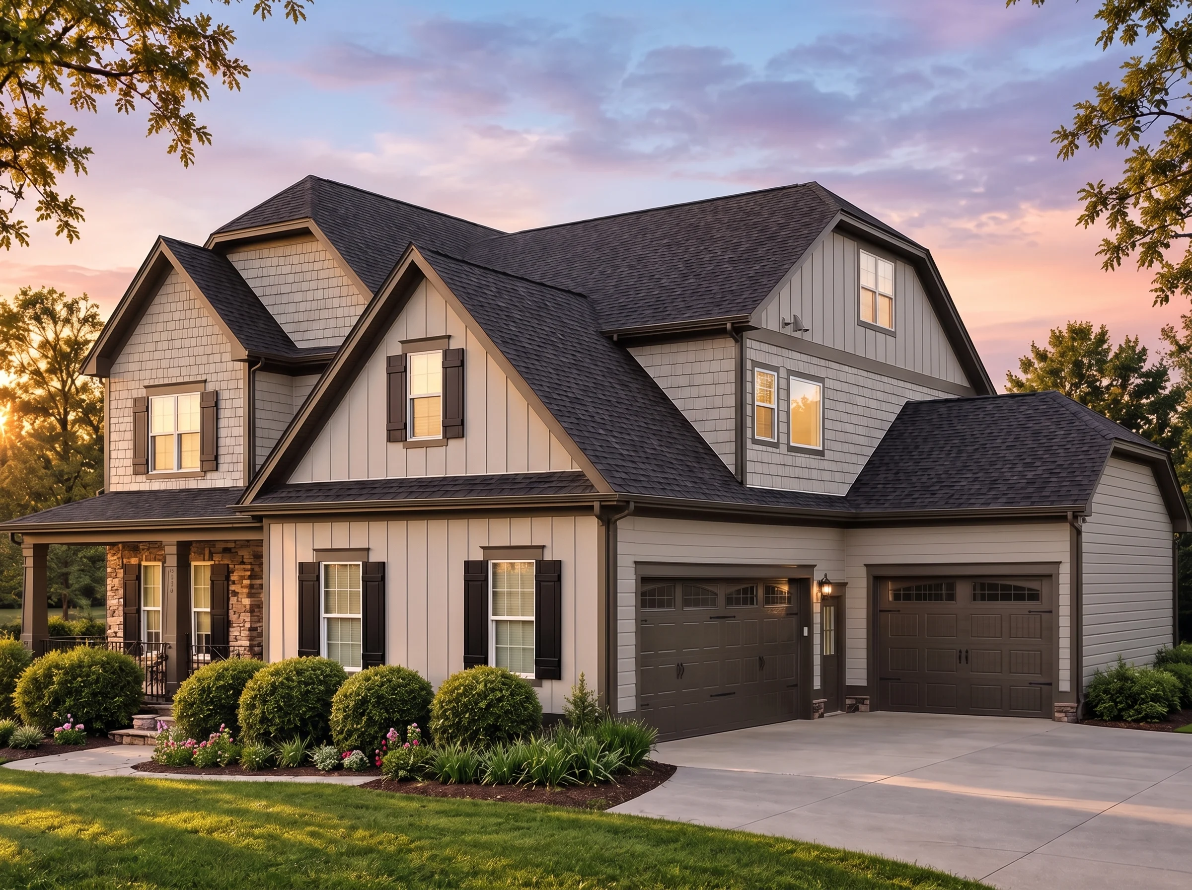Plan  13-1985 – Smoky Mountain Lodge  | Modern Farmhouse – 5-Bed, 5-Bath, 3,897 SF - Mushroom Taupe, AI-generated exterior concept