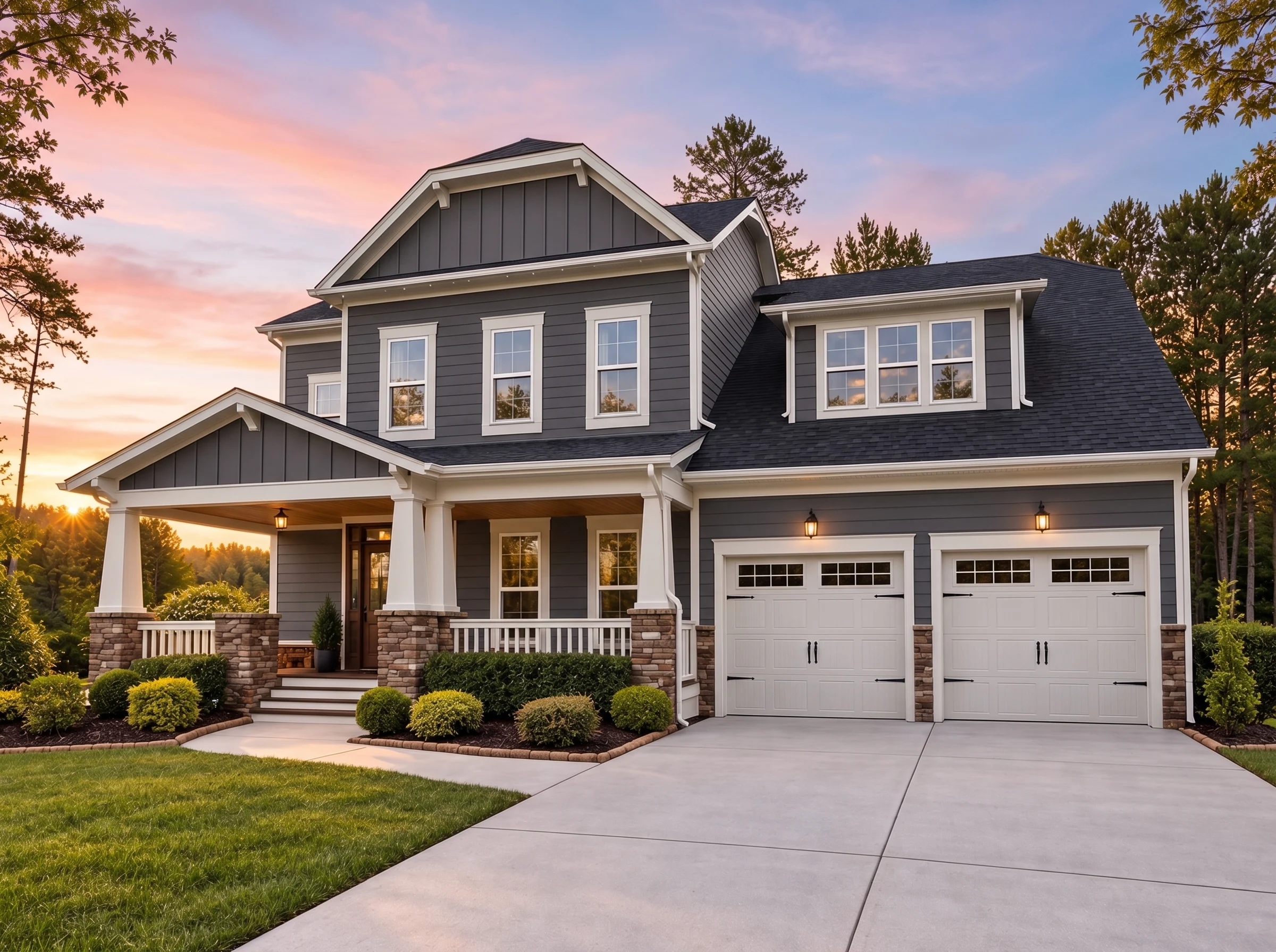 Plan  13-1965 – Aster Willow House |  Modern Farmhouse – 5-Bed, 4-Bath, 3,250 SF - Warm Charcoal, AI-generated exterior concept