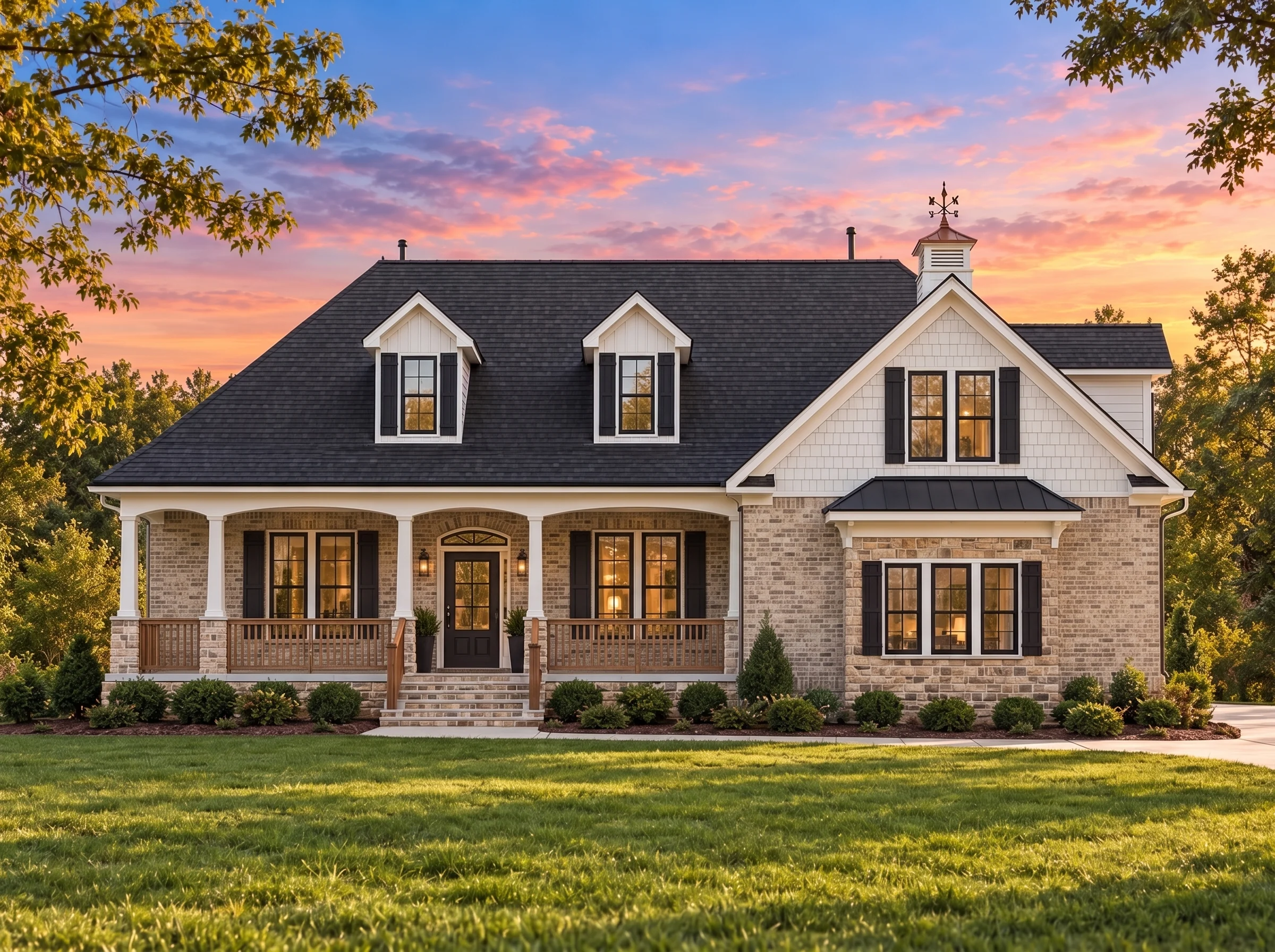Plan  13-1990 – Auburn Trail Chalet  | Cape Cod – 3-Bed, 2.5-Bath, 2,124 SF - Natural Brick, AI-generated exterior concept
