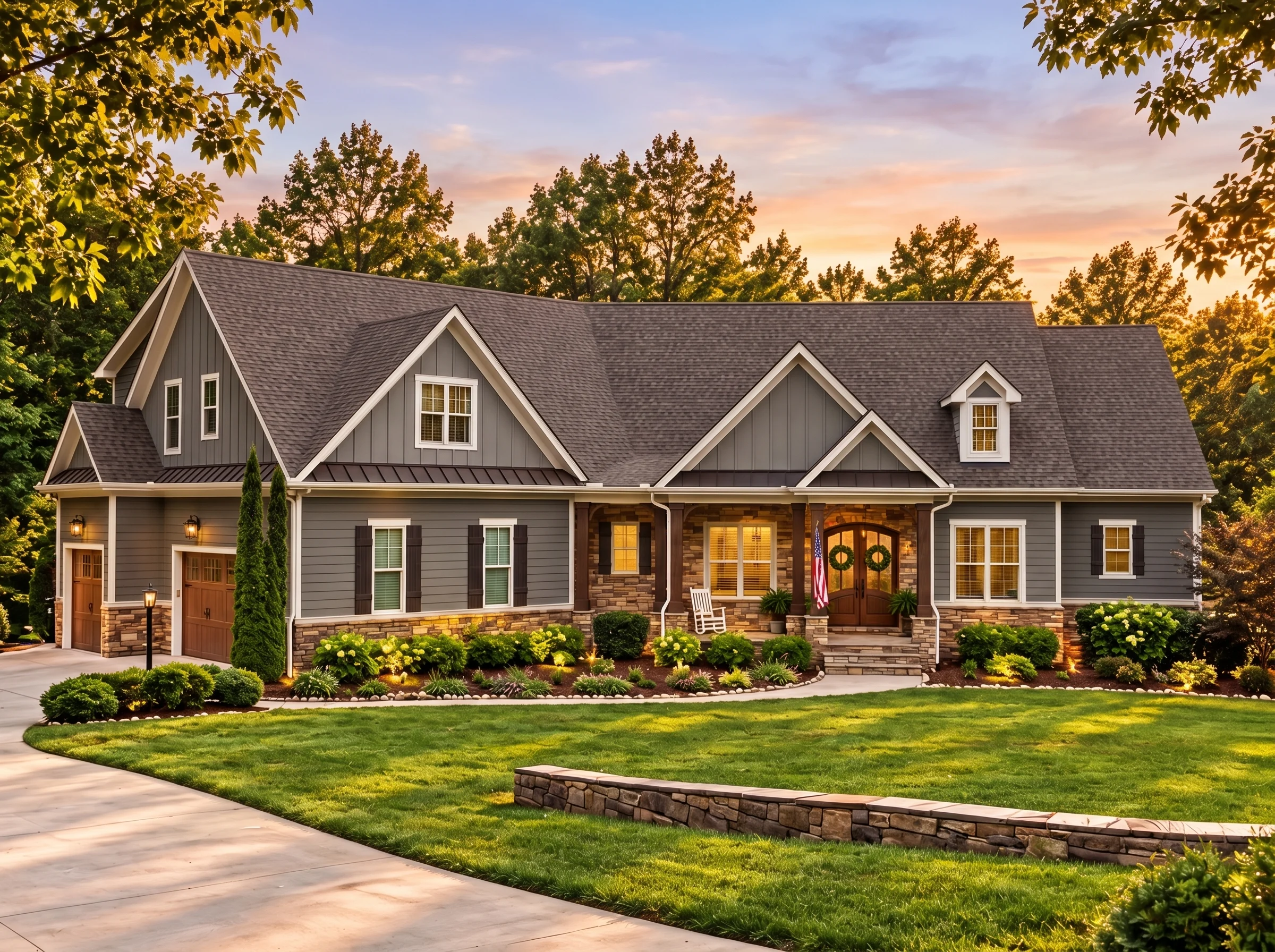 Plan  13-1934 – Whisper Manor |  Southern Farmhouse – 5-Bed, 4.5-Bath, 3,663 SF - Warm Charcoal, AI-generated exterior concept