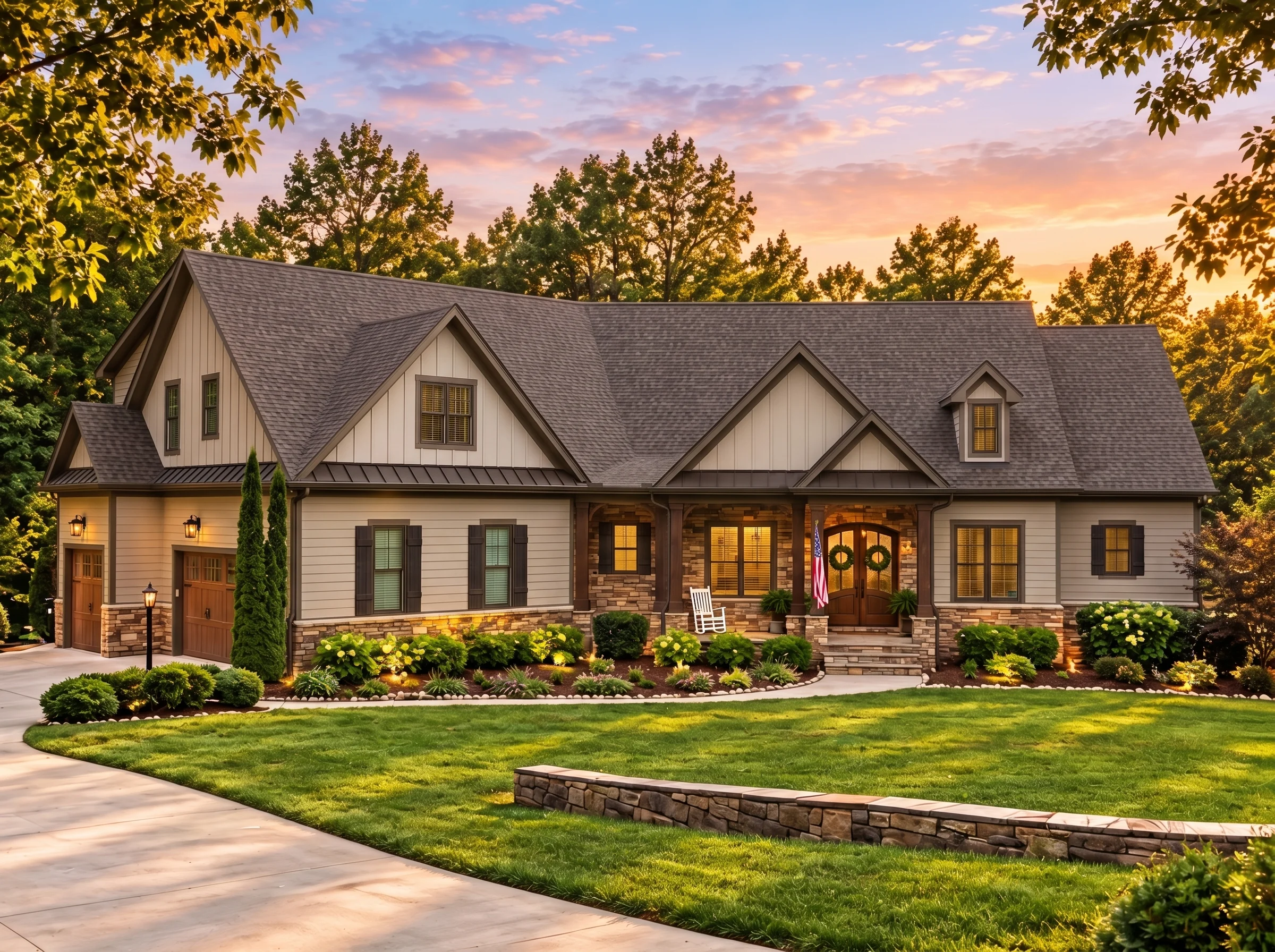 Plan  13-1934 – Whisper Manor |  Southern Farmhouse – 5-Bed, 4.5-Bath, 3,663 SF - Mushroom Taupe, AI-generated exterior concept
