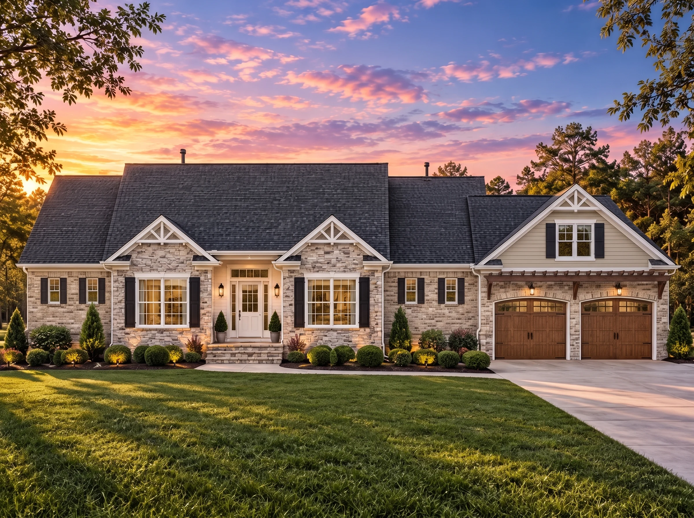 Plan  13-1956 – Aster Heights Estate  | Traditional Ranch – 3-Bed, 3.5-Bath, 2,756 SF - Natural Brick, AI-generated exterior concept