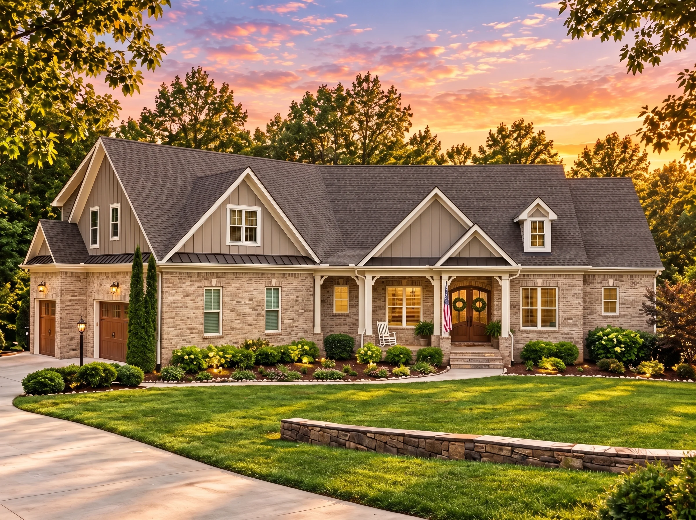 Plan  13-1934 – Whisper Manor |  Southern Farmhouse – 5-Bed, 4.5-Bath, 3,663 SF - Natural Brick, AI-generated exterior concept