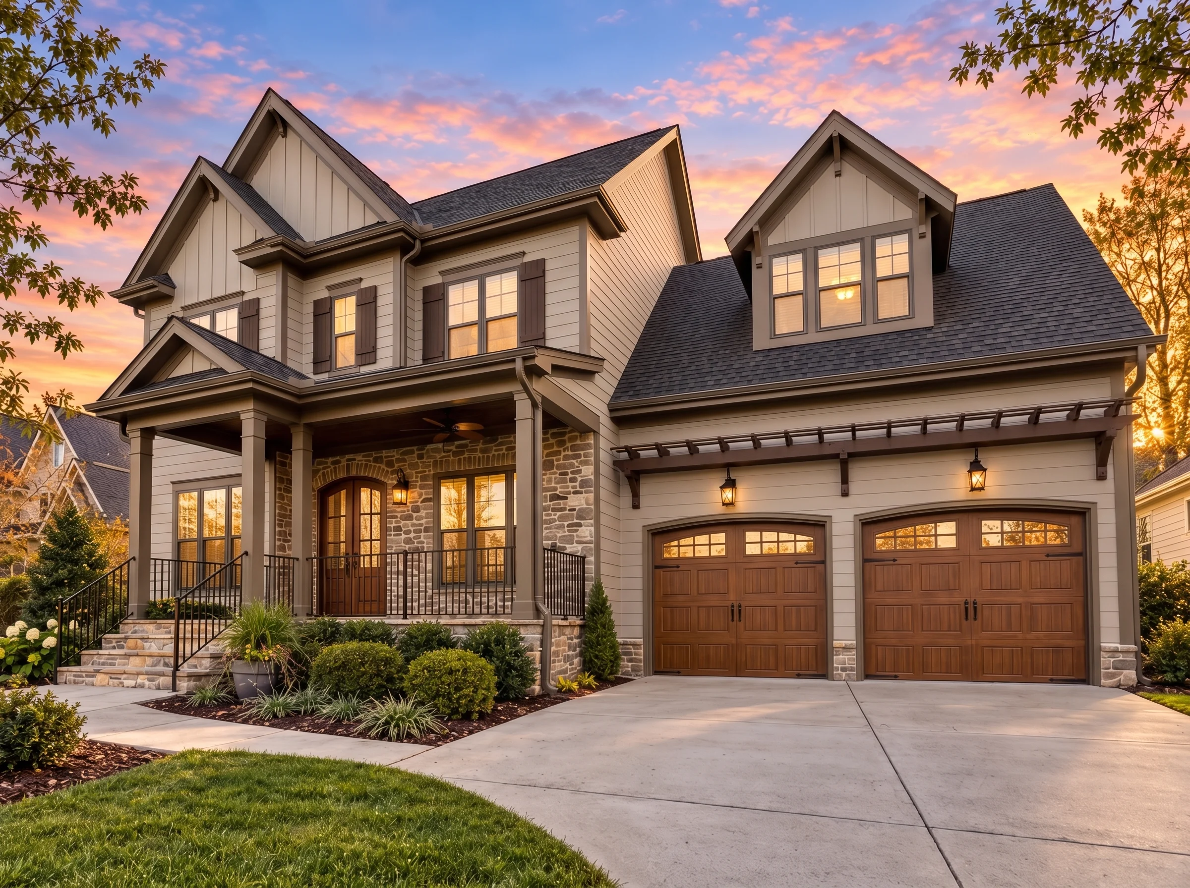 Plan  13-1923 – Aster Hollow Haven |  Traditional Colonial – 4-Bed, 4.5-Bath, 3,539 SF - Mushroom Taupe, AI-generated exterior concept