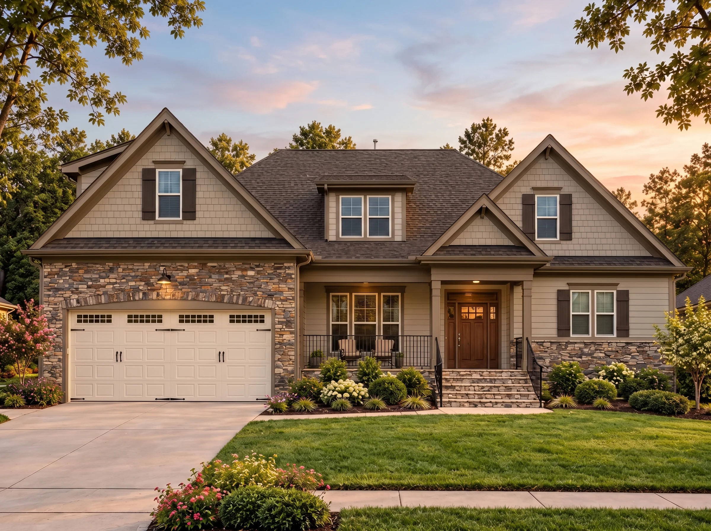 Plan  13-1919 – Idea House | New  American – 4-Bed, 3.5-Bath, 3,099 SF - Mushroom Taupe, AI-generated exterior concept
