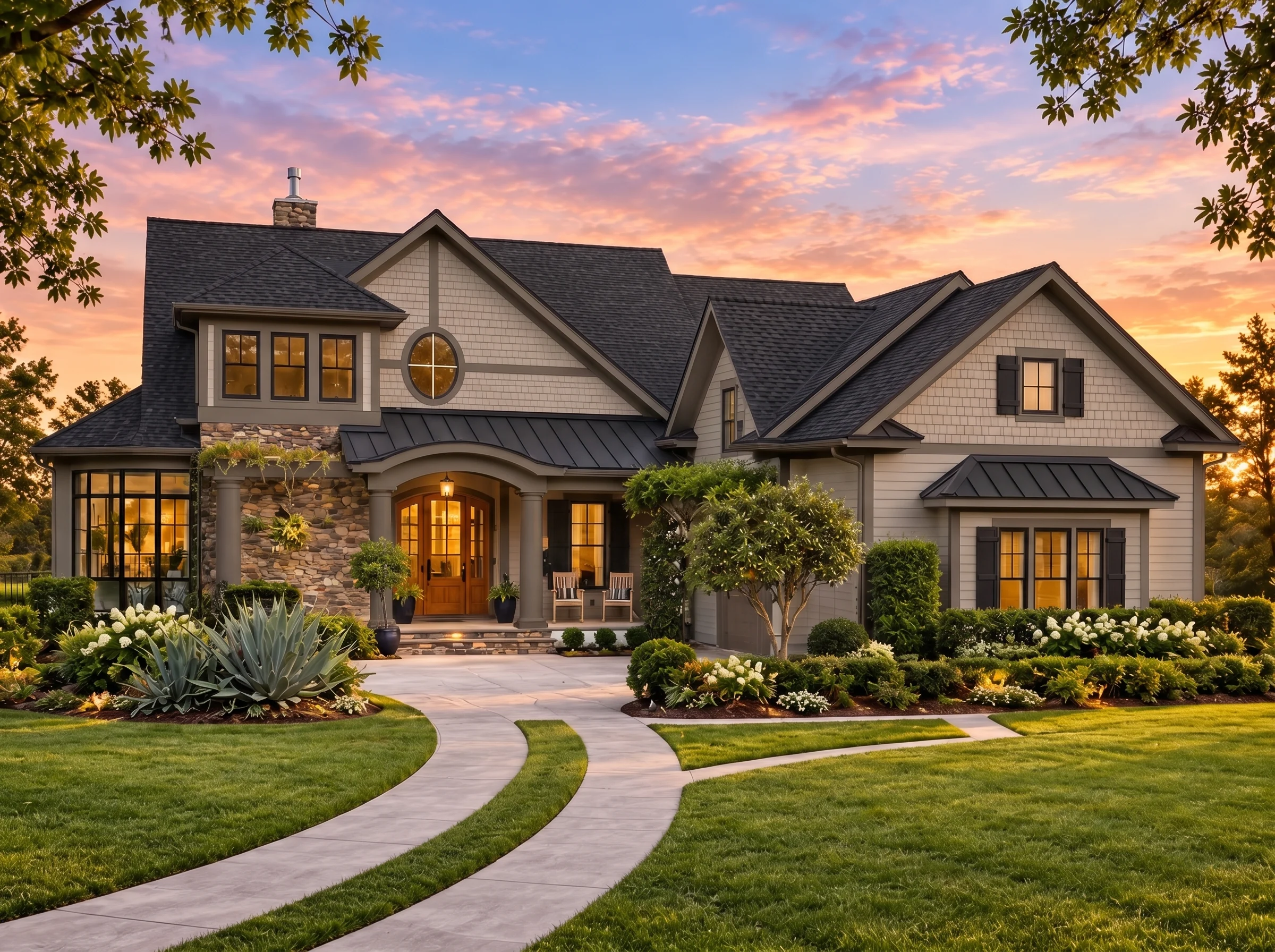 Plan  13-1916 – Fairbanks Crossing |  New American – 4-Bed, 4.5-Bath, 5,554 SF - Mushroom Taupe, AI-generated exterior concept