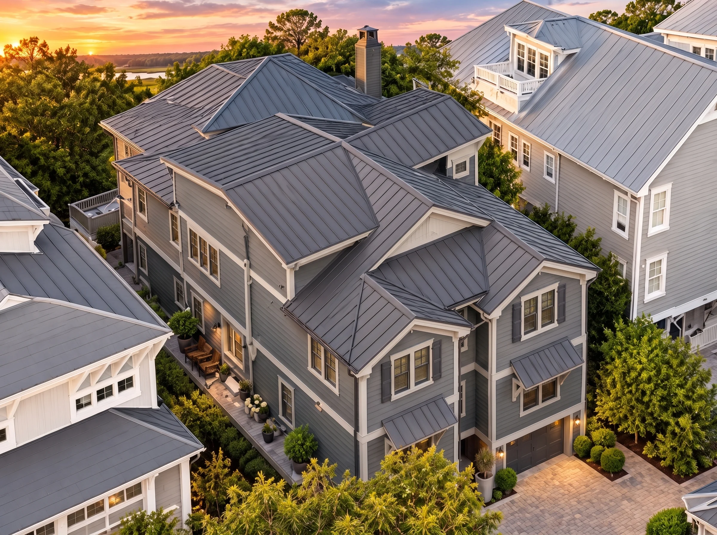 Plan  13-1874 – Auburn Hollow Manor  | Coastal Traditional – 4-Bed, 4-Bath, 3,207 SF - Warm Charcoal, AI-generated exterior concept