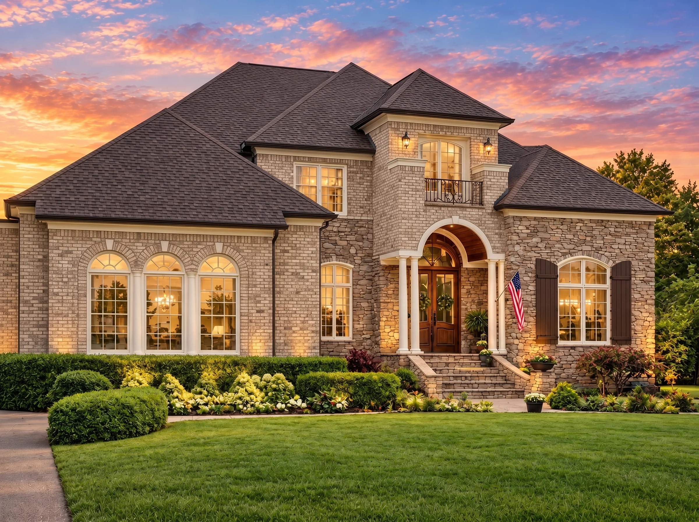 Plan  13-1886 – Walnut Valley Cabin  | Neoclassical – 4-Bed, 4-Bath, 4,253 SF - Natural Brick, AI-generated exterior concept