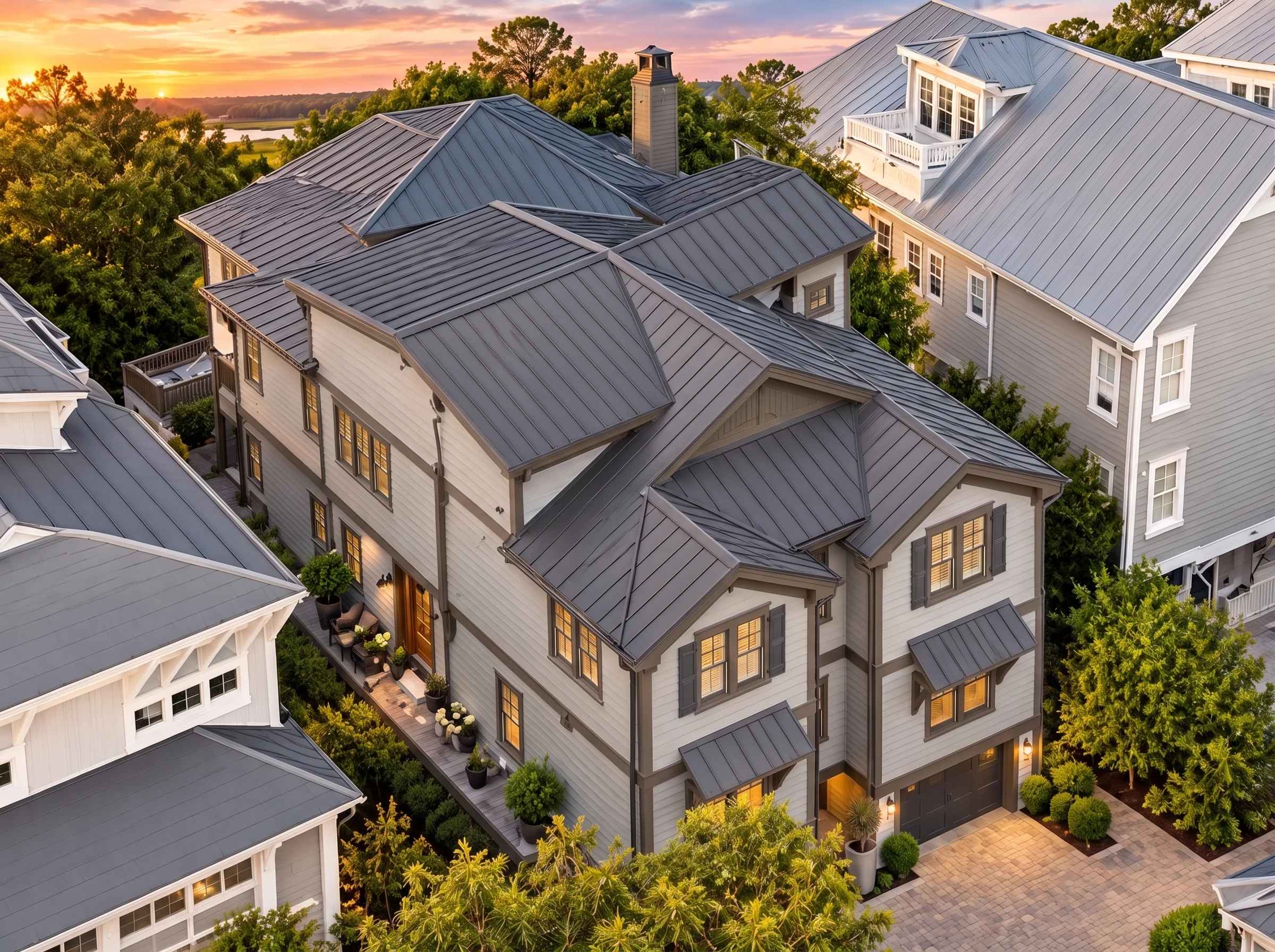 Plan  13-1874 – Auburn Hollow Manor  | Coastal Traditional – 4-Bed, 4-Bath, 3,207 SF - Mushroom Taupe, AI-generated exterior concept