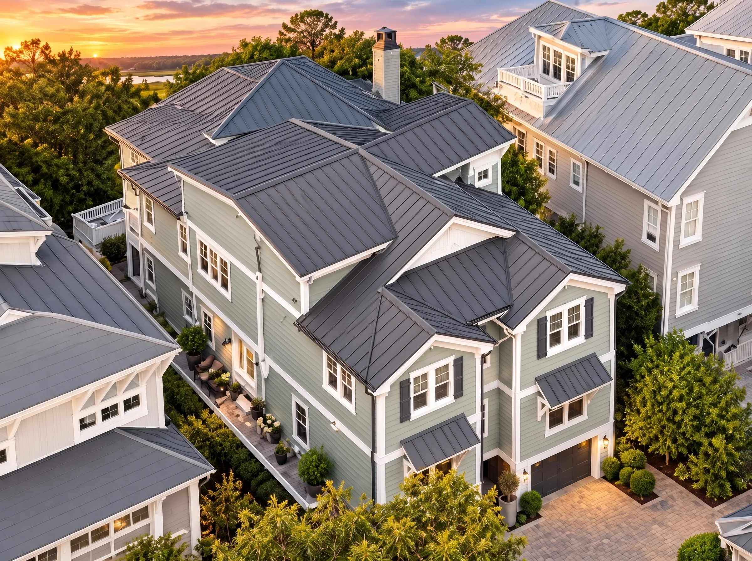 Plan  13-1874 – Auburn Hollow Manor  | Coastal Traditional – 4-Bed, 4-Bath, 3,207 SF - Muted Sage, AI-generated exterior concept