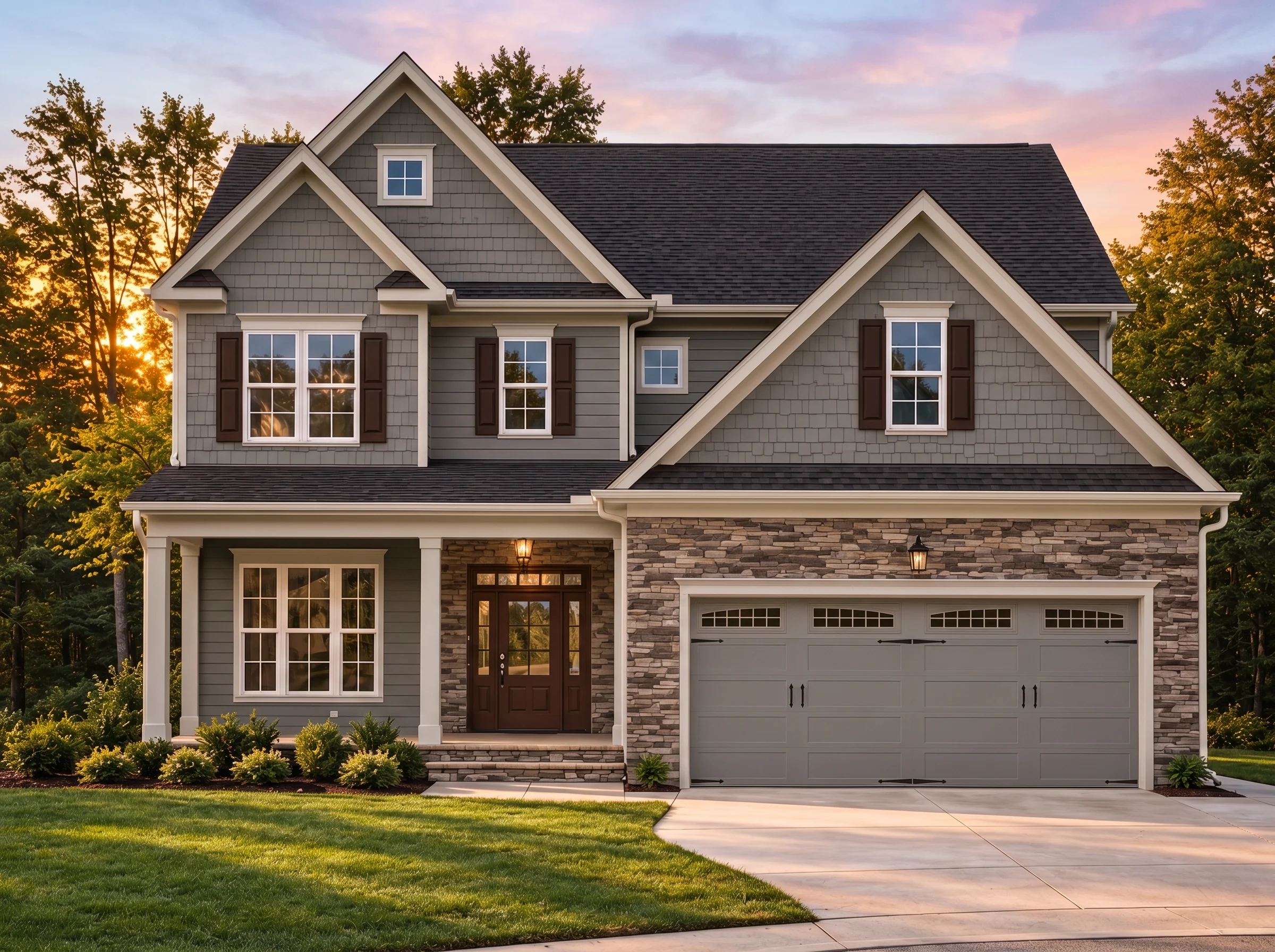 Plan  13-1829A – Magnolia Valley Farm  | New American – 4-Bed, 4-Bath, 2,848 SF - Warm Charcoal, AI-generated exterior concept