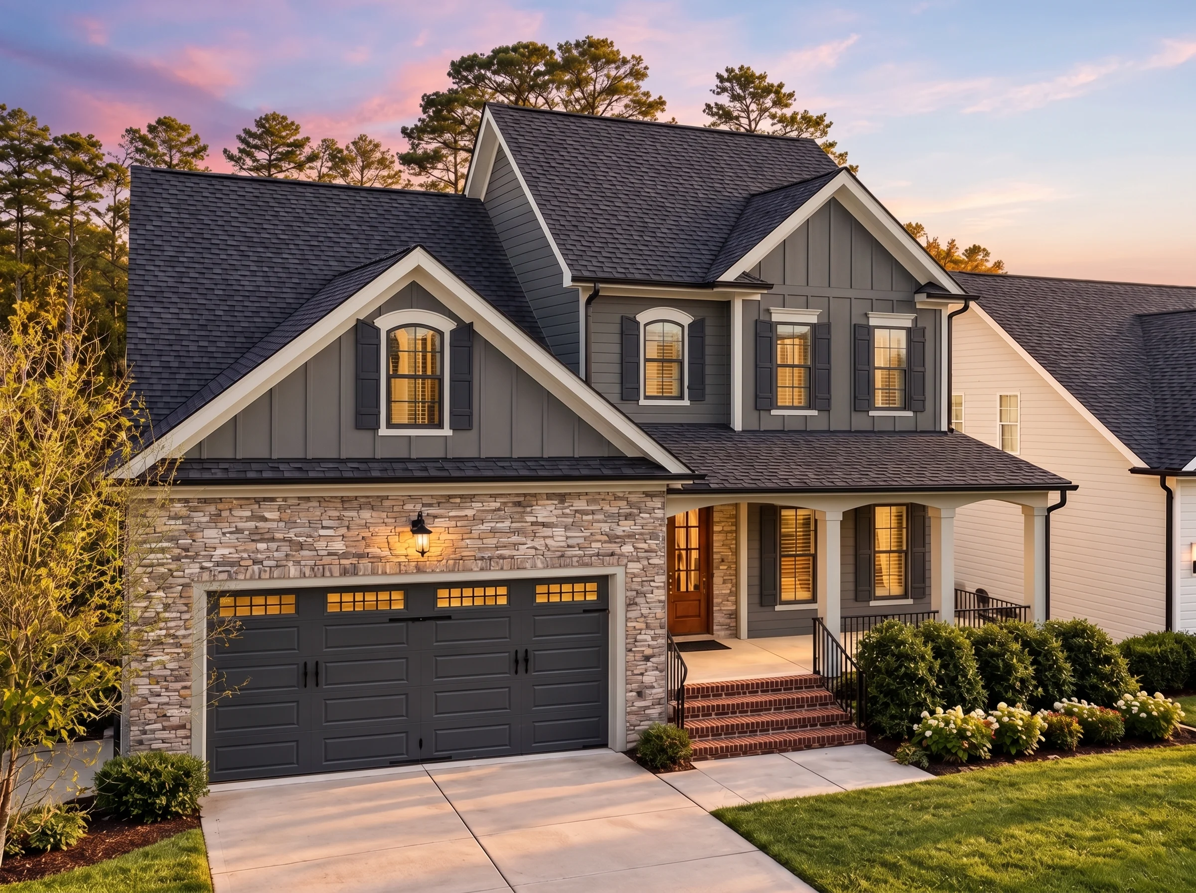 Plan  13-1830 – Aster Grove Place |  Traditional Colonial – 4-Bed, 3.5-Bath, 3,283 SF - Warm Charcoal, AI-generated exterior concept