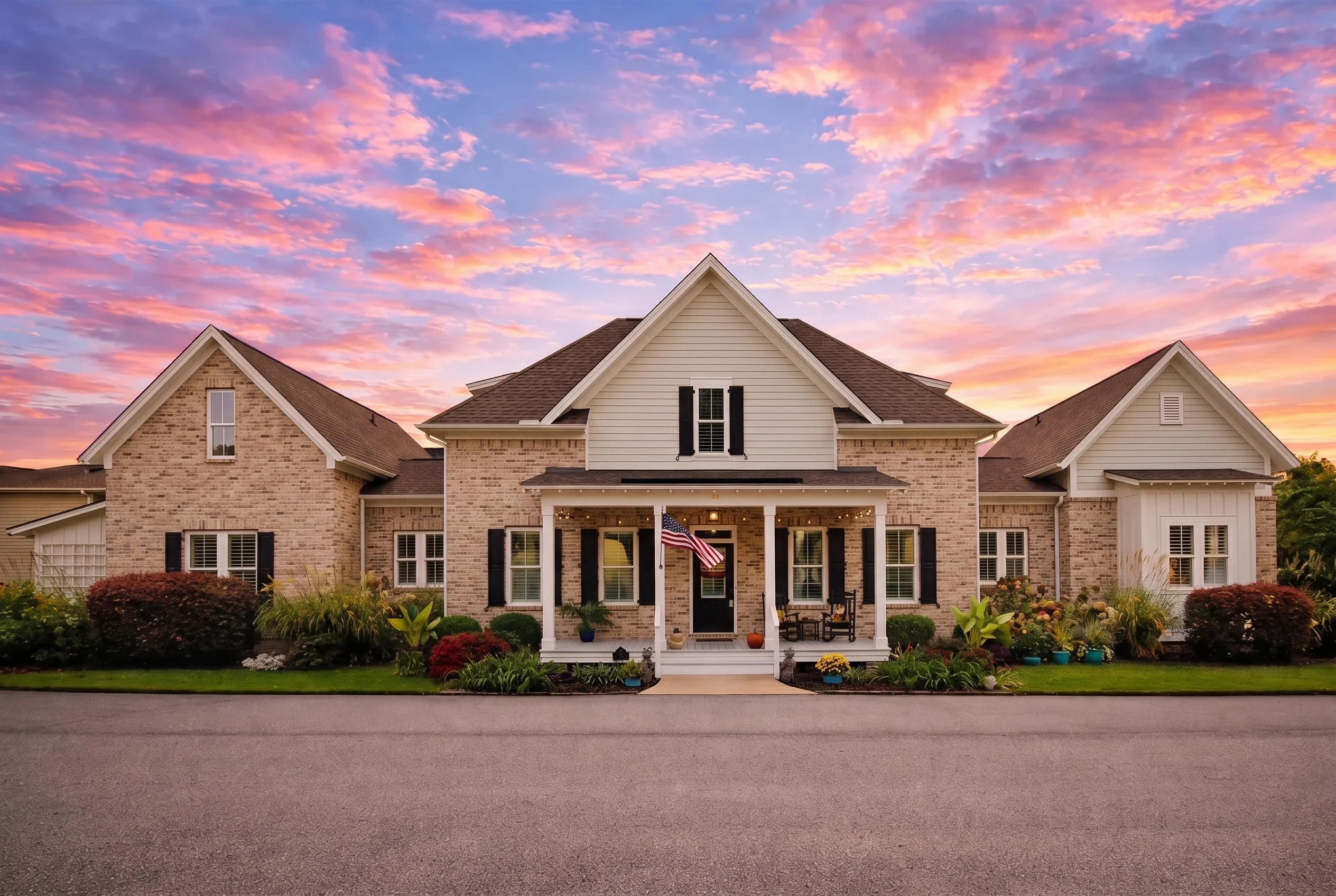 Plan  13-1824 – Aster Lane Cottage |  Modern Farmhouse – 3-Bed, 3-Bath, 2,906 SF - Natural Brick, AI-generated exterior concept