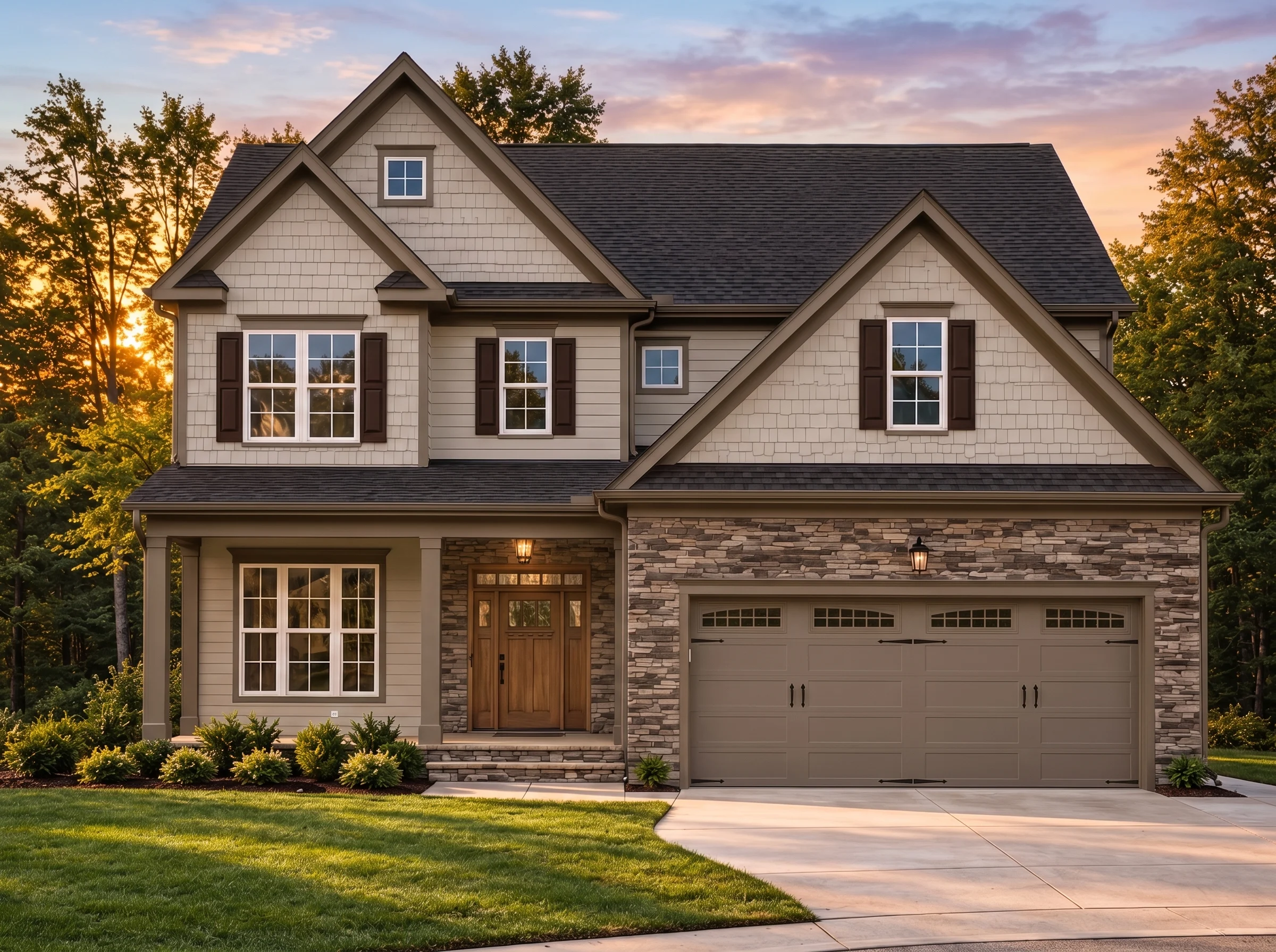 Plan  13-1829A – Magnolia Valley Farm  | New American – 4-Bed, 4-Bath, 2,848 SF - Mushroom Taupe, AI-generated exterior concept