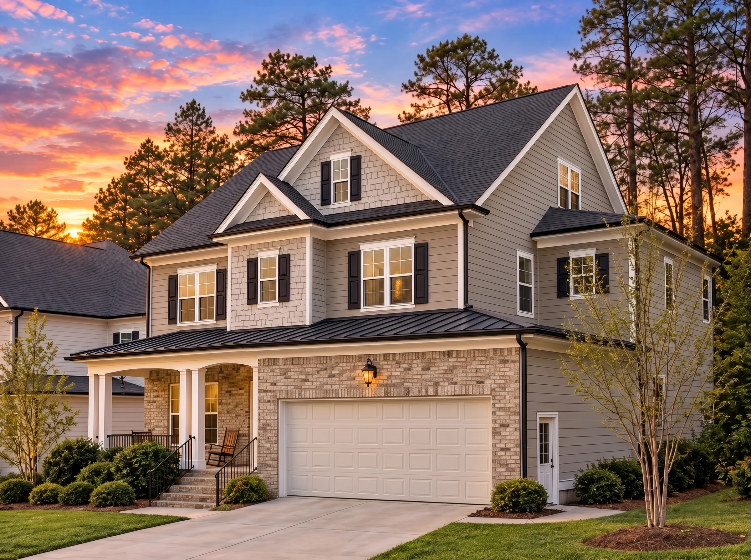 Plan  13-1831A – Auburn View Retreat  | New American – 4-Bed, 4-Bath, 3,389 SF - Natural Brick, AI-generated exterior concept