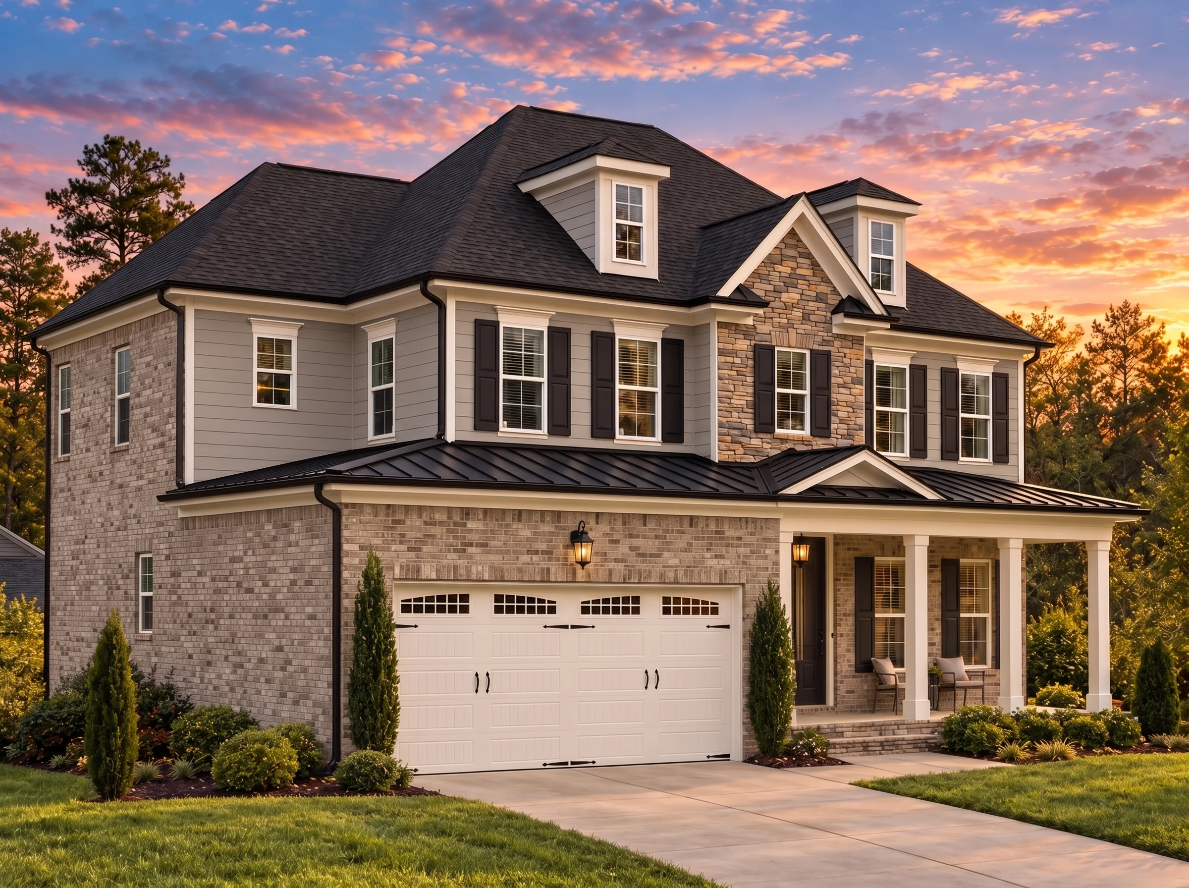 Plan  13-1831B – Pecan Shores Retreat  | Traditional Colonial – 4-Bed, 4.5-Bath, 3,659 SF - Natural Brick, AI-generated exterior concept