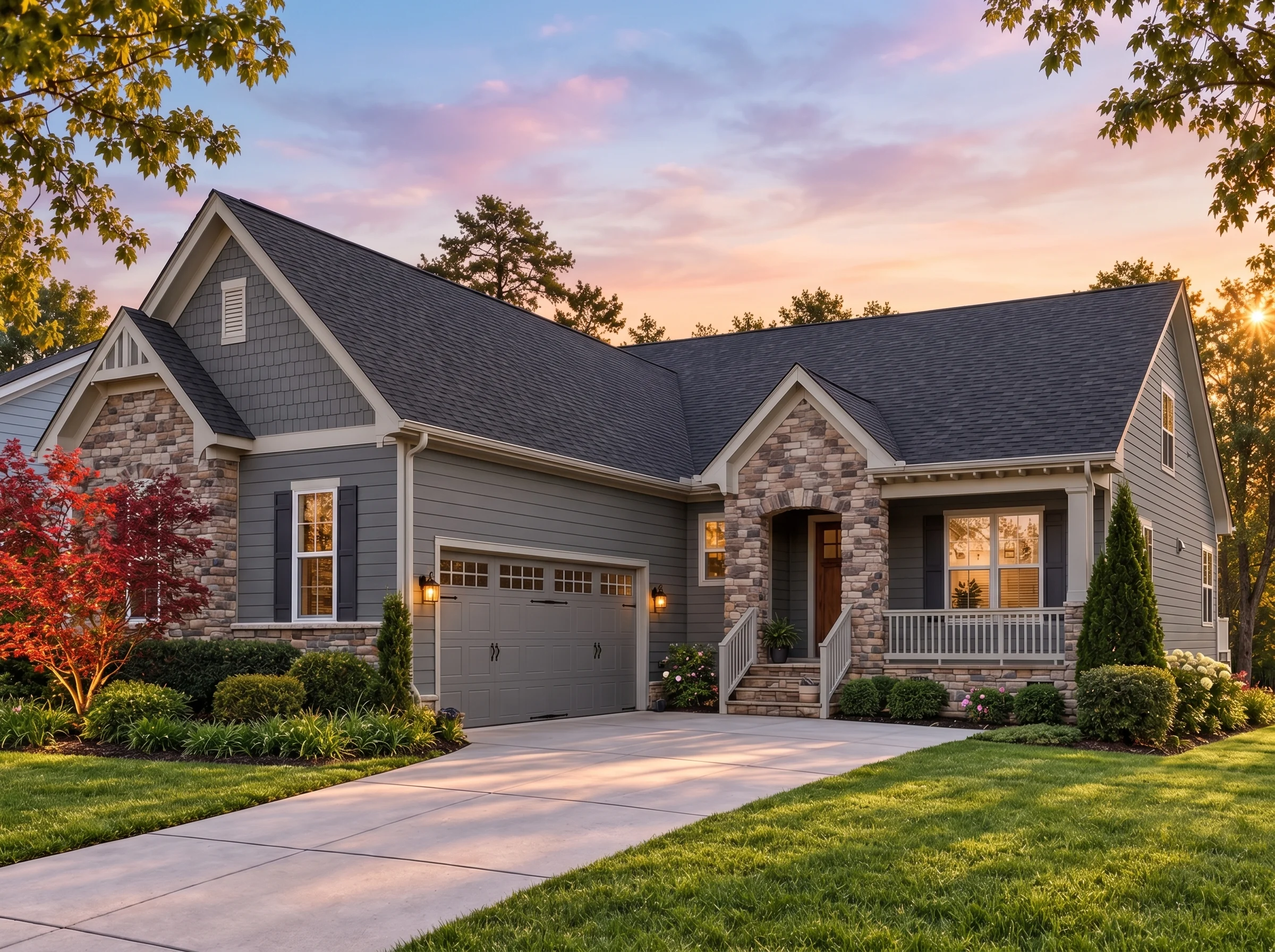 Plan  14-1068 – Glacier Bay Lodge |  Cottage – 3-Bed, 3-Bath, 2,587 SF - Warm Charcoal, AI-generated exterior concept