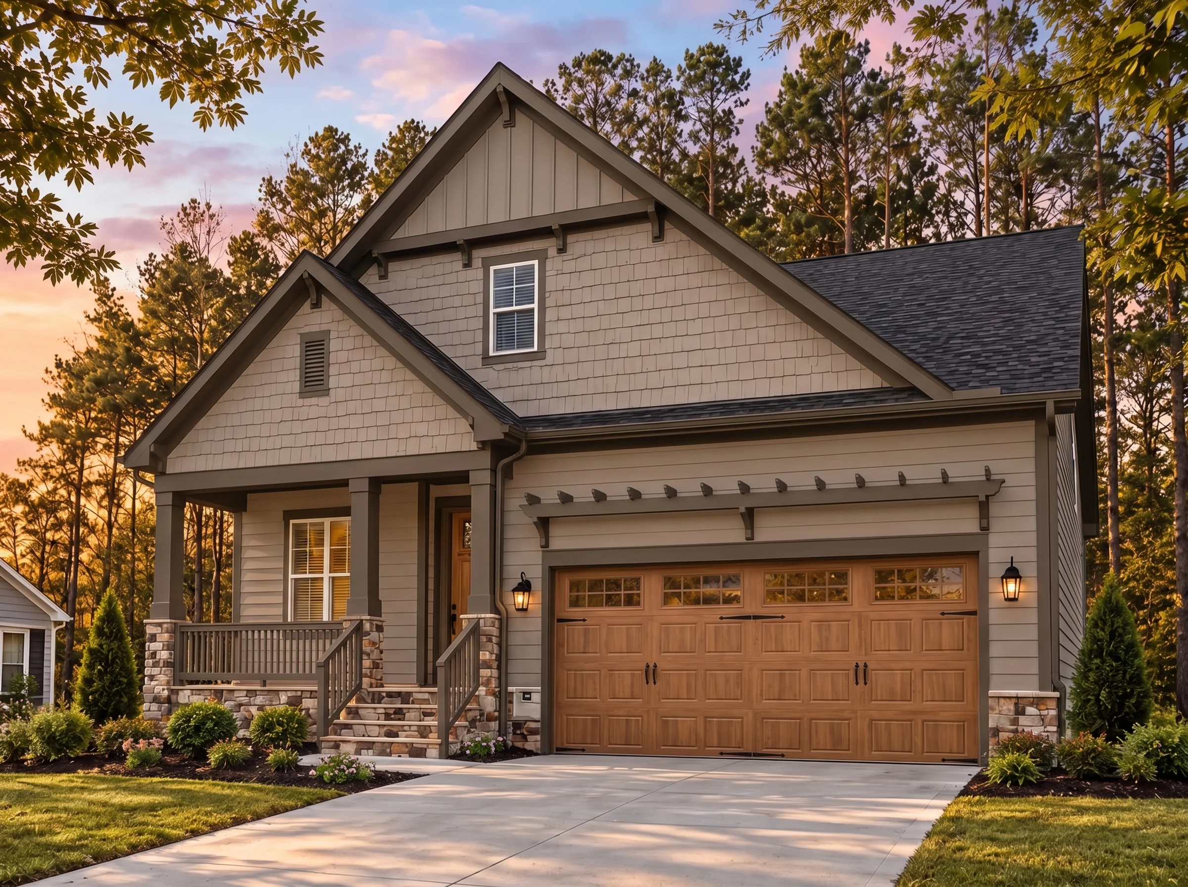 Plan  14-1069-6 – Louisiana Plateau  | Craftsman – 4-Bed, 3-Bath, 3,052 SF - Mushroom Taupe, AI-generated exterior concept