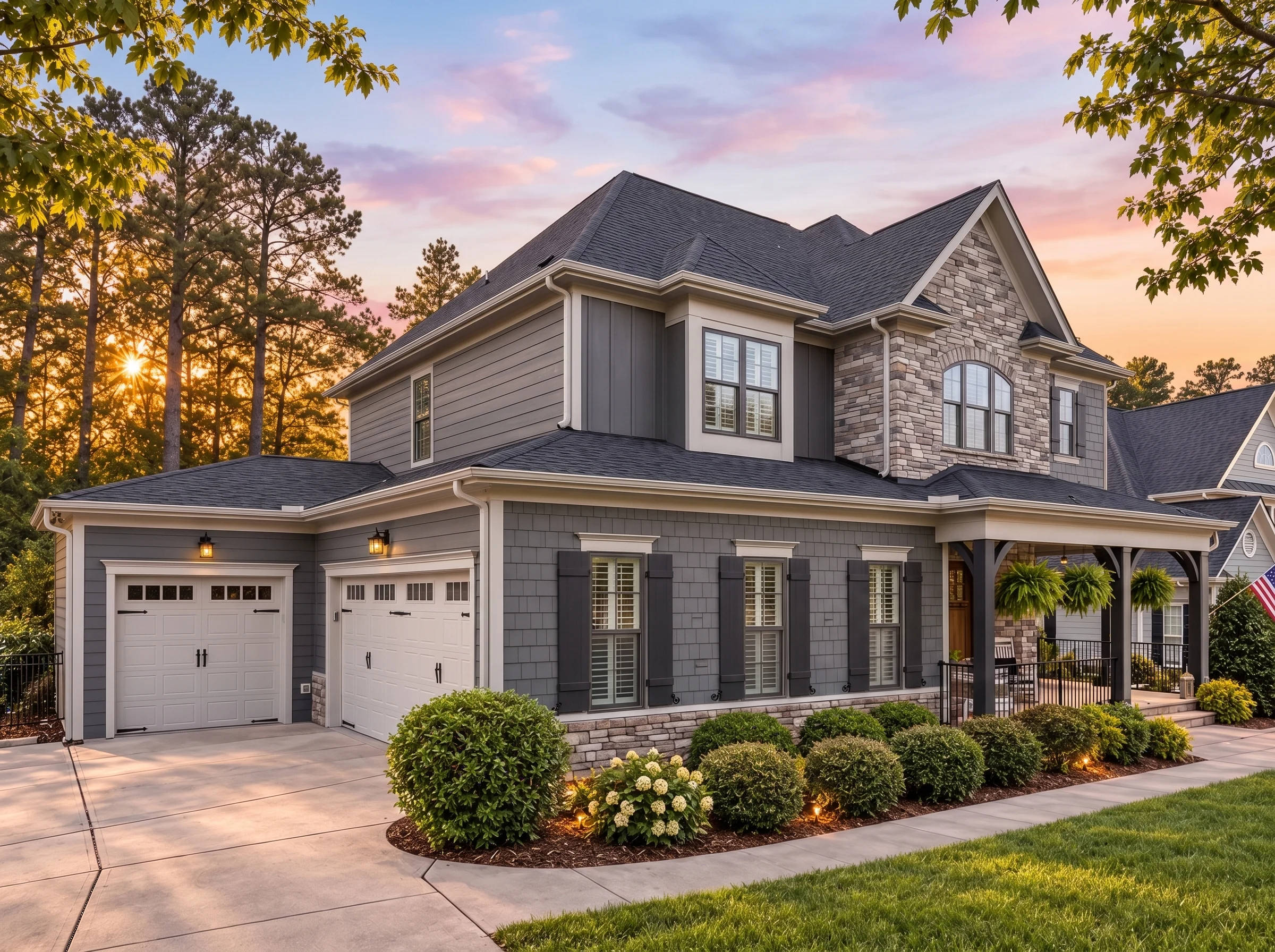Plan  14-1059 – Bodmin Haven | TNew  American – 5-Bed, 5-Bath, 4,267 SF - Warm Charcoal, AI-generated exterior concept