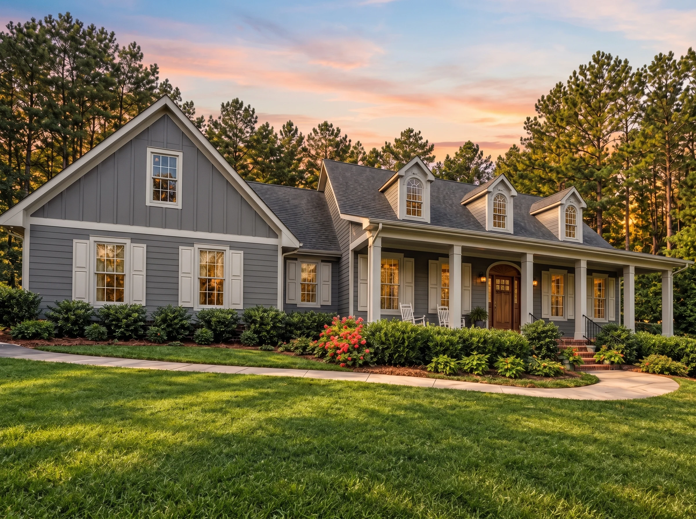Plan  14-1054 – Auburn Bend Hall |  Traditional Colonial – 4-Bed, 4-Bath, 3,908 SF - Warm Charcoal, AI-generated exterior concept