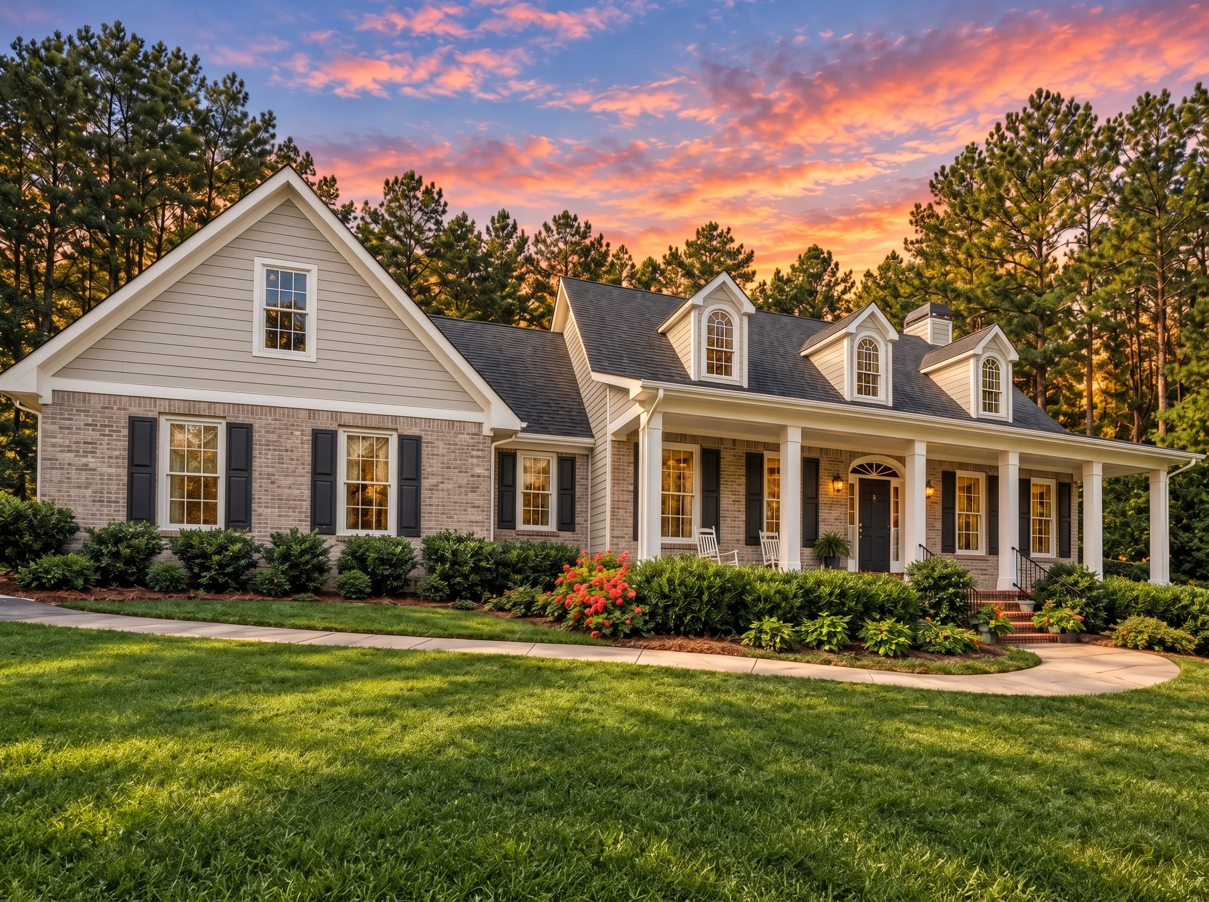 Plan  14-1054 – Auburn Bend Hall |  Traditional Colonial – 4-Bed, 4-Bath, 3,908 SF - Natural Brick, AI-generated exterior concept