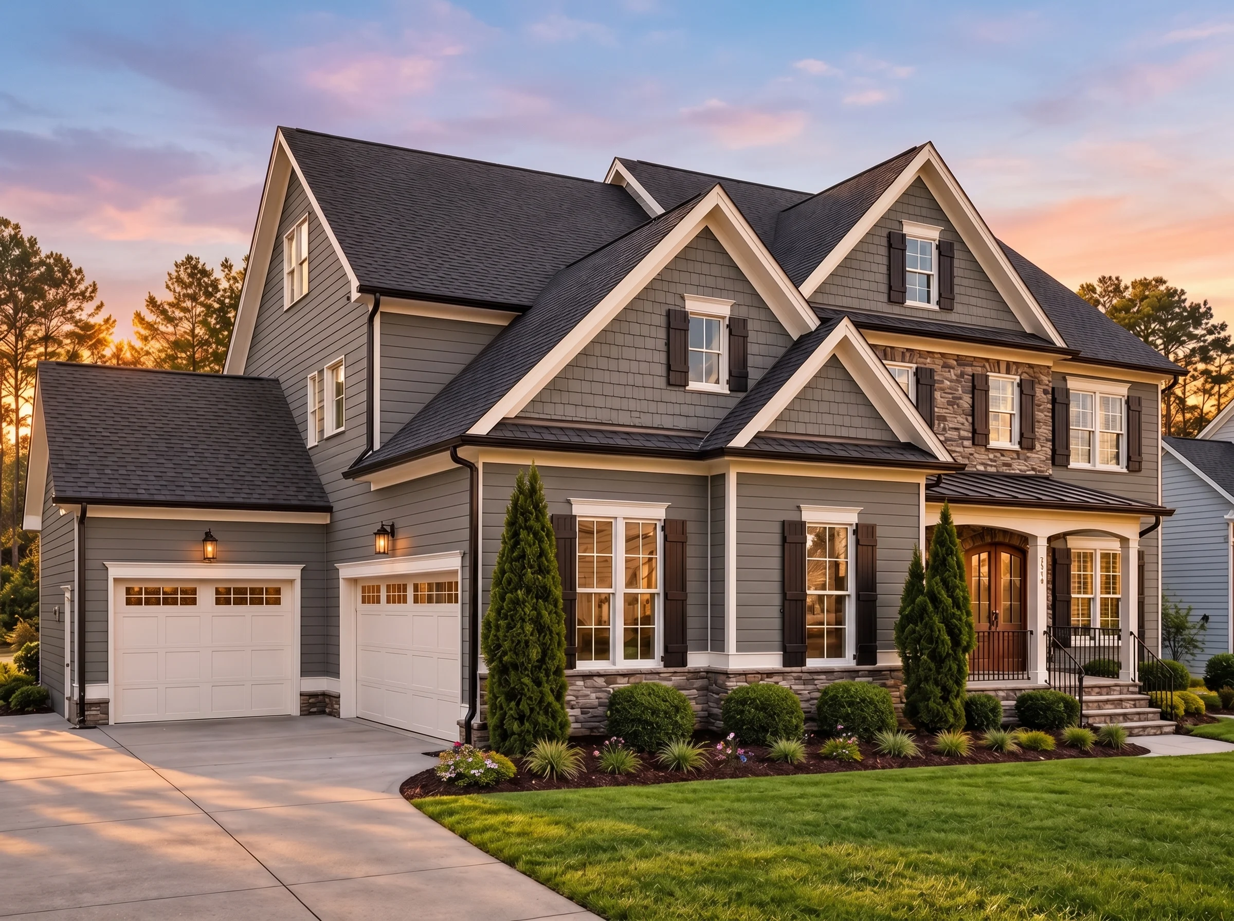 Plan  14-1039 – Cedar Bluff Retreat  | Shingle Style Pool House – 5-Bed, 5-Bath, 3,901 SF - Warm Charcoal, AI-generated exterior concept