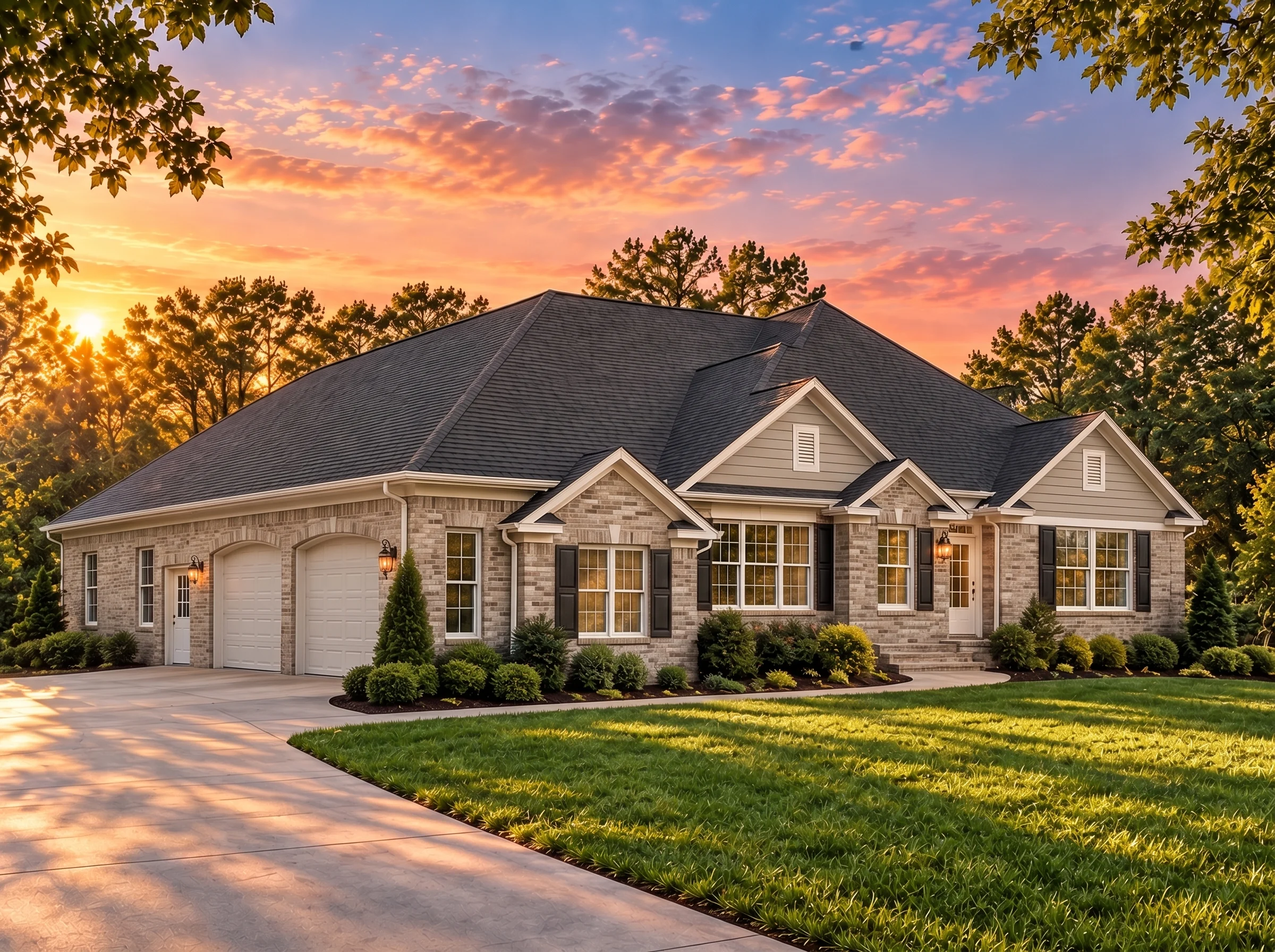 Plan  14-1015 – Pine Cove Cabin |  Traditional – 3-Bed, 3-Bath, 4,700 SF - Natural Brick, AI-generated exterior concept