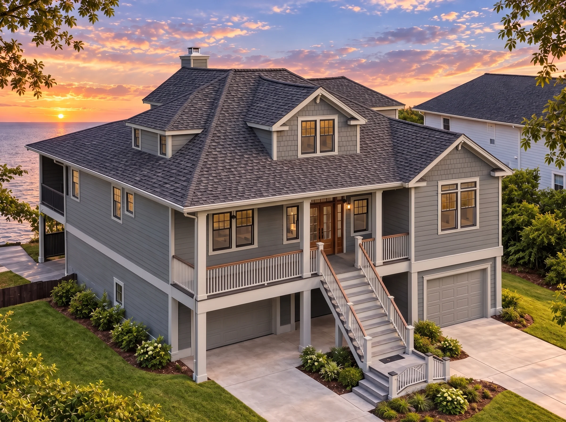 Plan  13-KACZY – Cherry Tree Farm |  Coastal Traditional – 3-Bed, 4.5-Bath, 2,813 SF - Warm Charcoal, AI-generated exterior concept