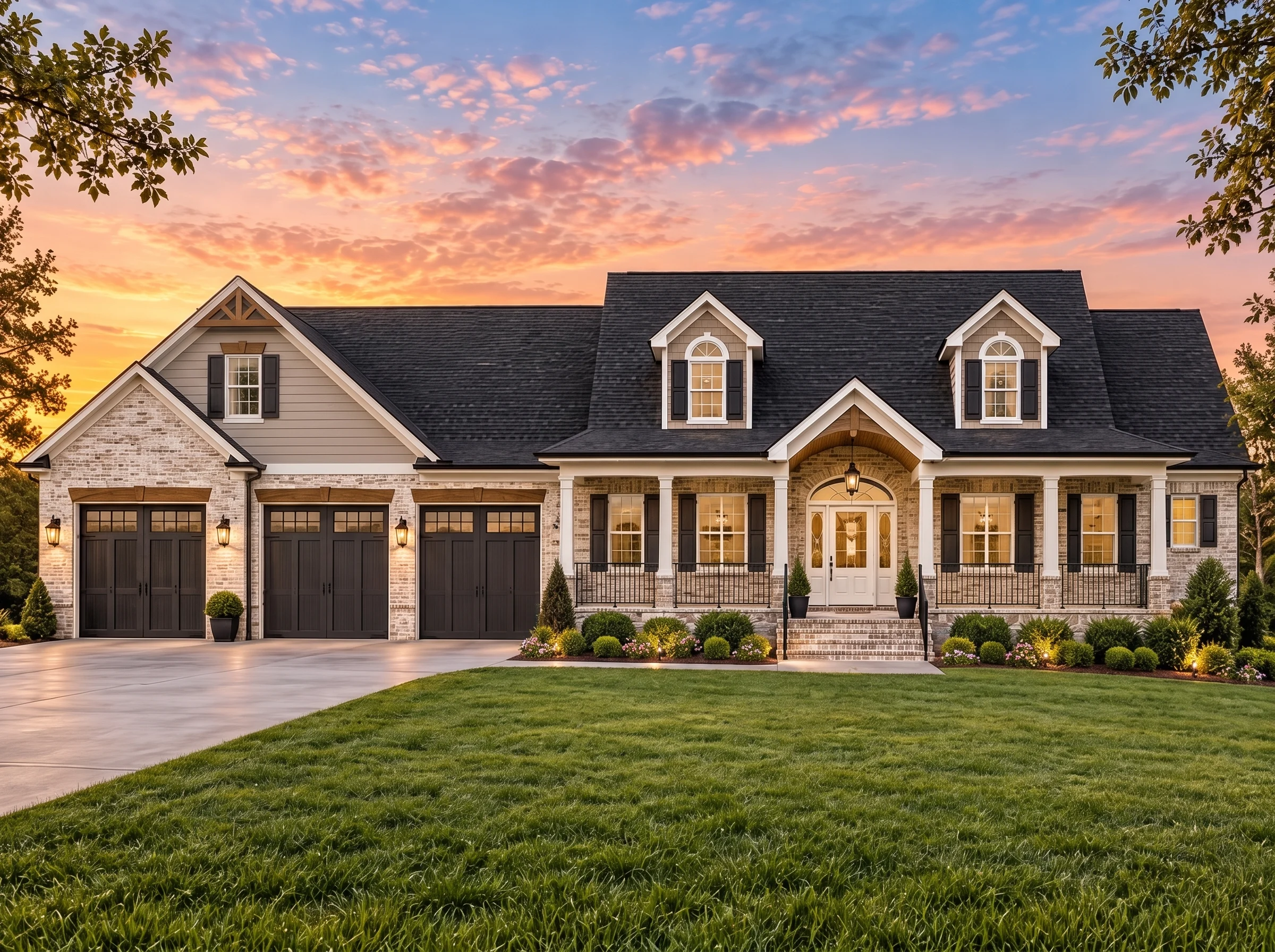 Plan  14-1005 – Oak Ridge House |  Neo-Colonial – 4-Bed, 3.5-Bath, 3,026 SF - Natural Brick, AI-generated exterior concept