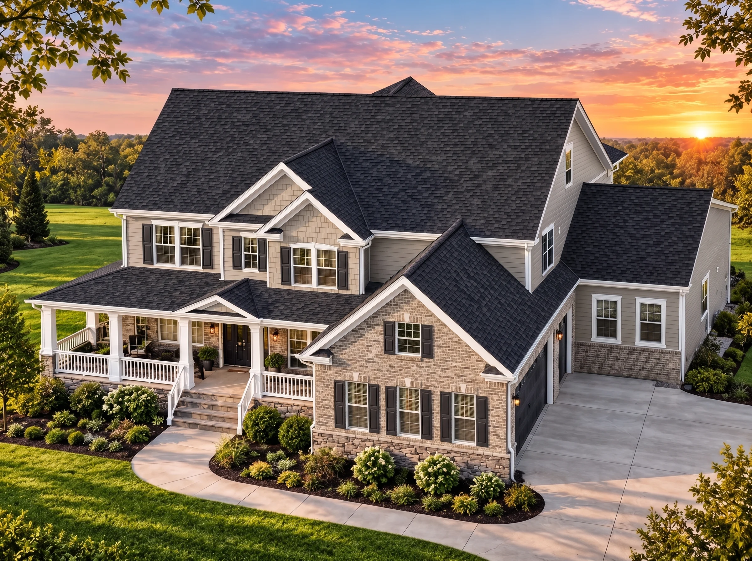 Plan  13-2073 – Spruce Run Retreat |  Traditional Colonial – 5-Bed, 5-Bath, 3,821 SF - Natural Brick, AI-generated exterior concept
