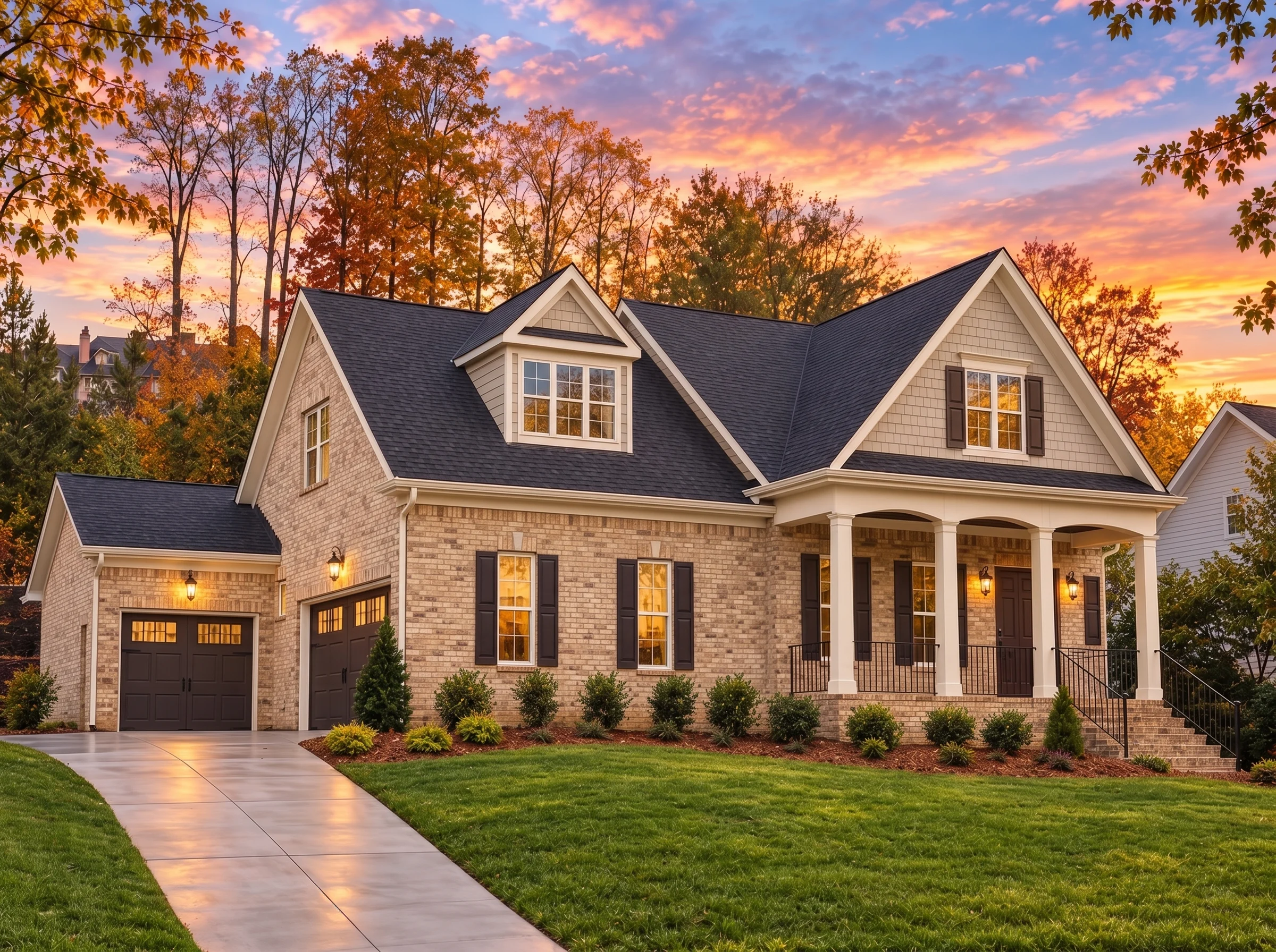 Plan  14-1133 – Aster Knoll Chalet |  New American – 4-Bed, 3.5-Bath, 3,671 SF - Natural Brick, AI-generated exterior concept