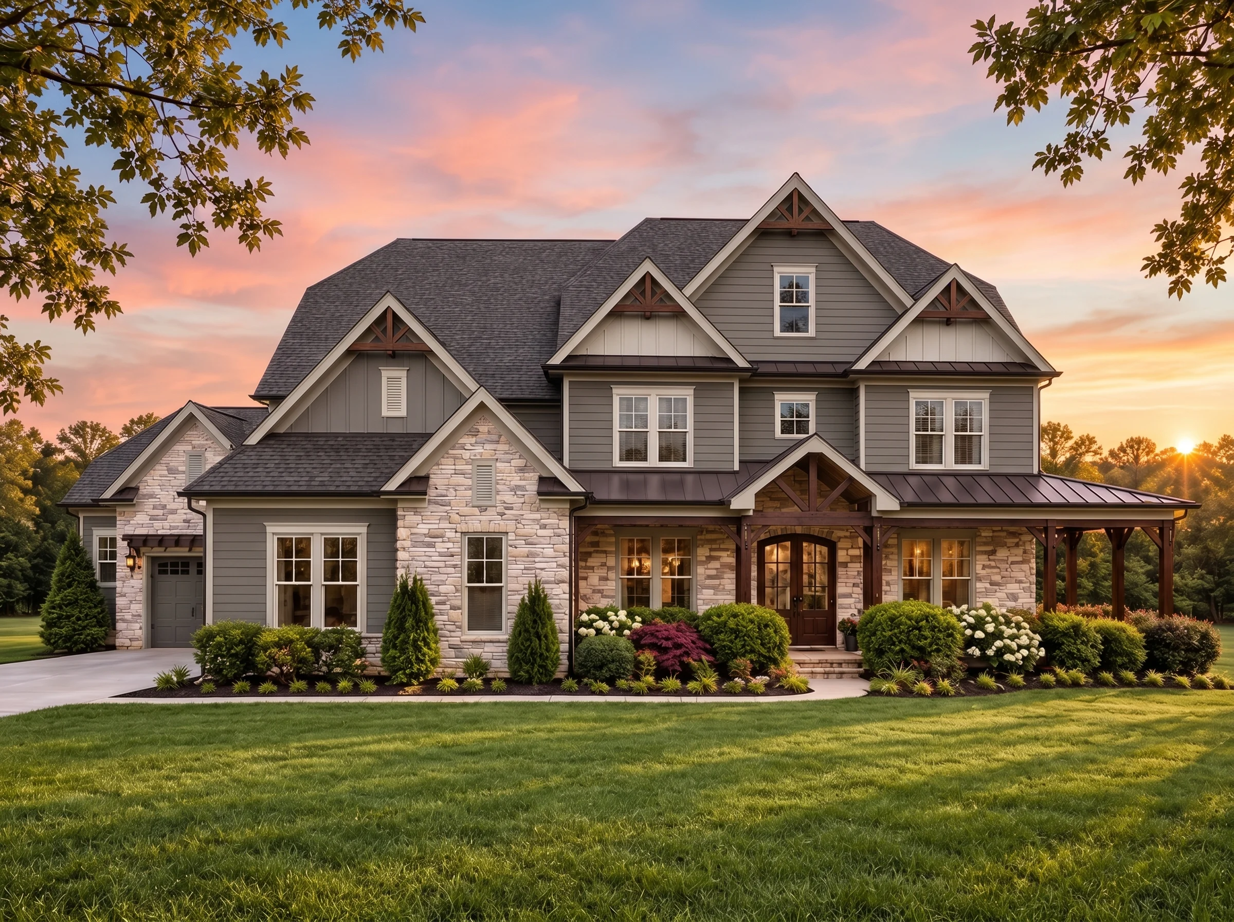 Plan  14-1088 – Laurel Grove Manor |  Traditional Colonial – 5-Bed, 2-Bath, 5,113 SF - Warm Charcoal, AI-generated exterior concept