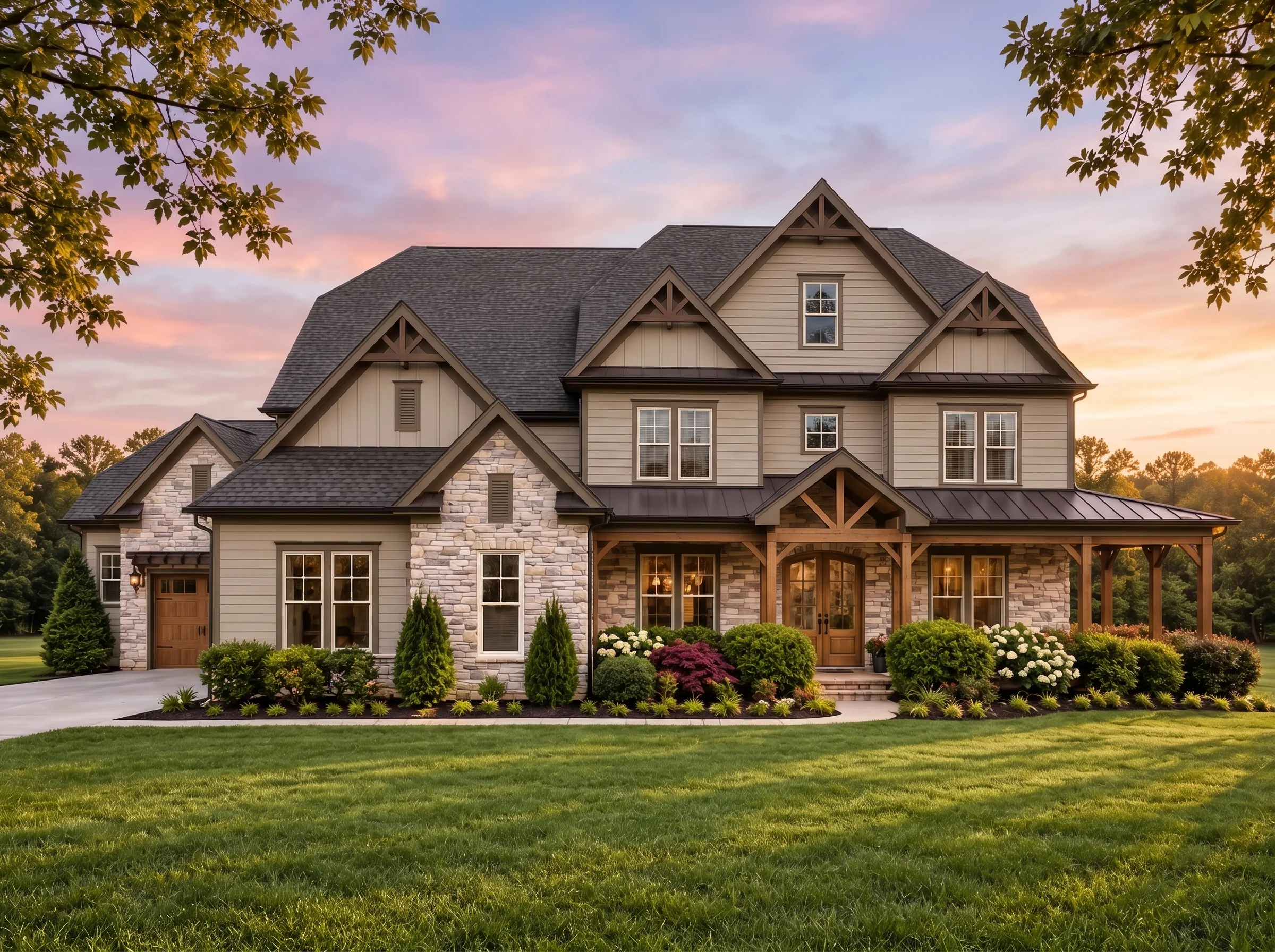 Plan  14-1088 – Laurel Grove Manor |  Traditional Colonial – 5-Bed, 2-Bath, 5,113 SF - Mushroom Taupe, AI-generated exterior concept