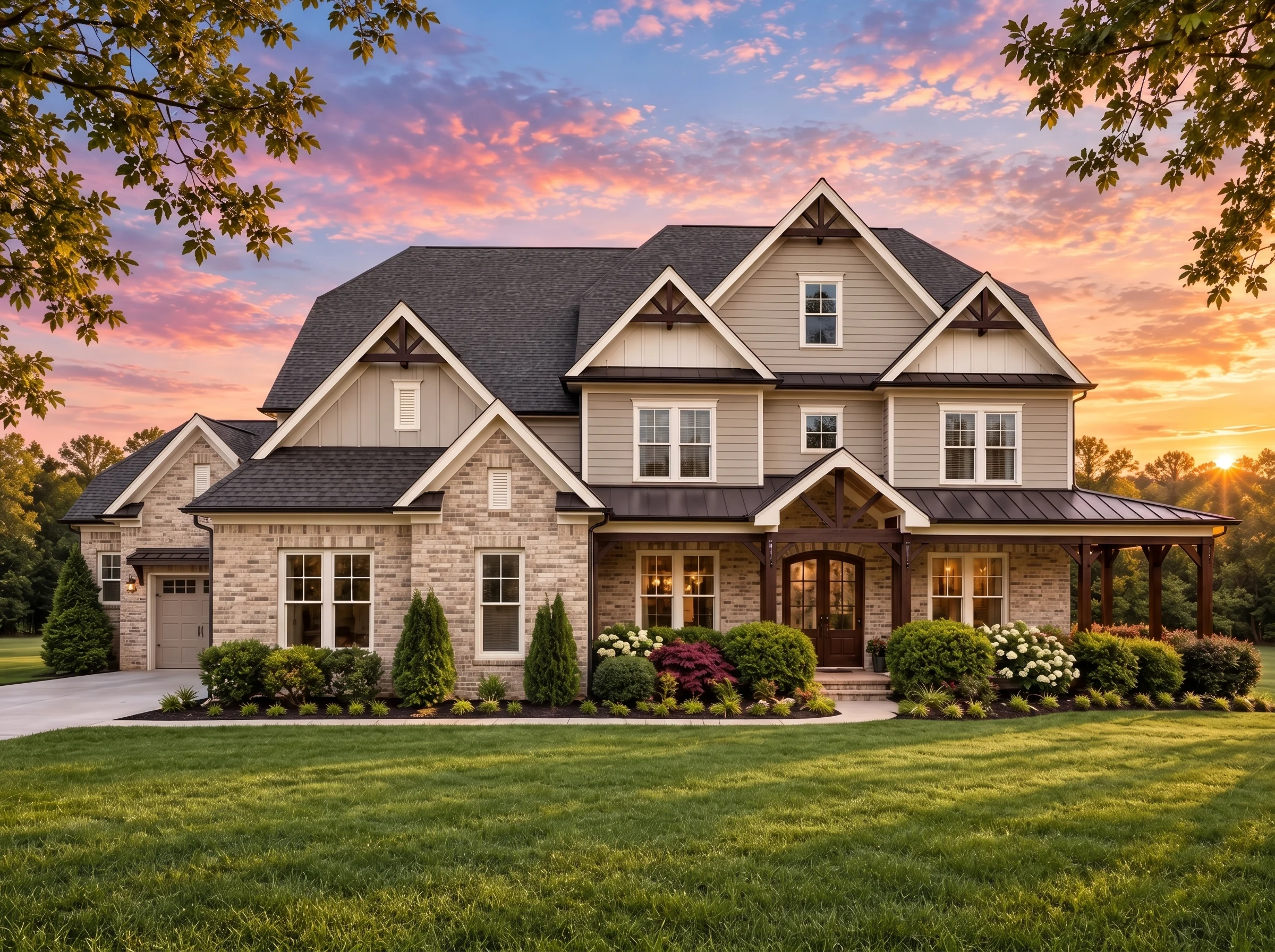 Plan  14-1088 – Laurel Grove Manor |  Traditional Colonial – 5-Bed, 2-Bath, 5,113 SF - Natural Brick, AI-generated exterior concept