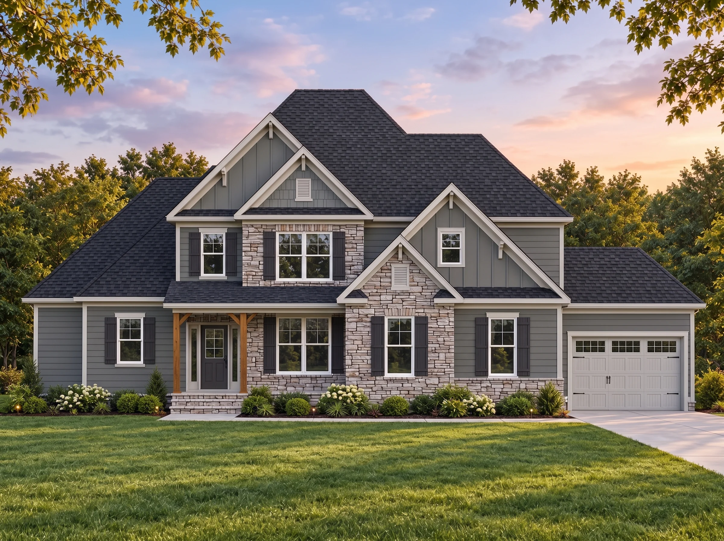 Plan  14-1079 – Oregon Beaver | New  American – 4-Bed, 3.5-Bath, 3,166 SF - Warm Charcoal, AI-generated exterior concept