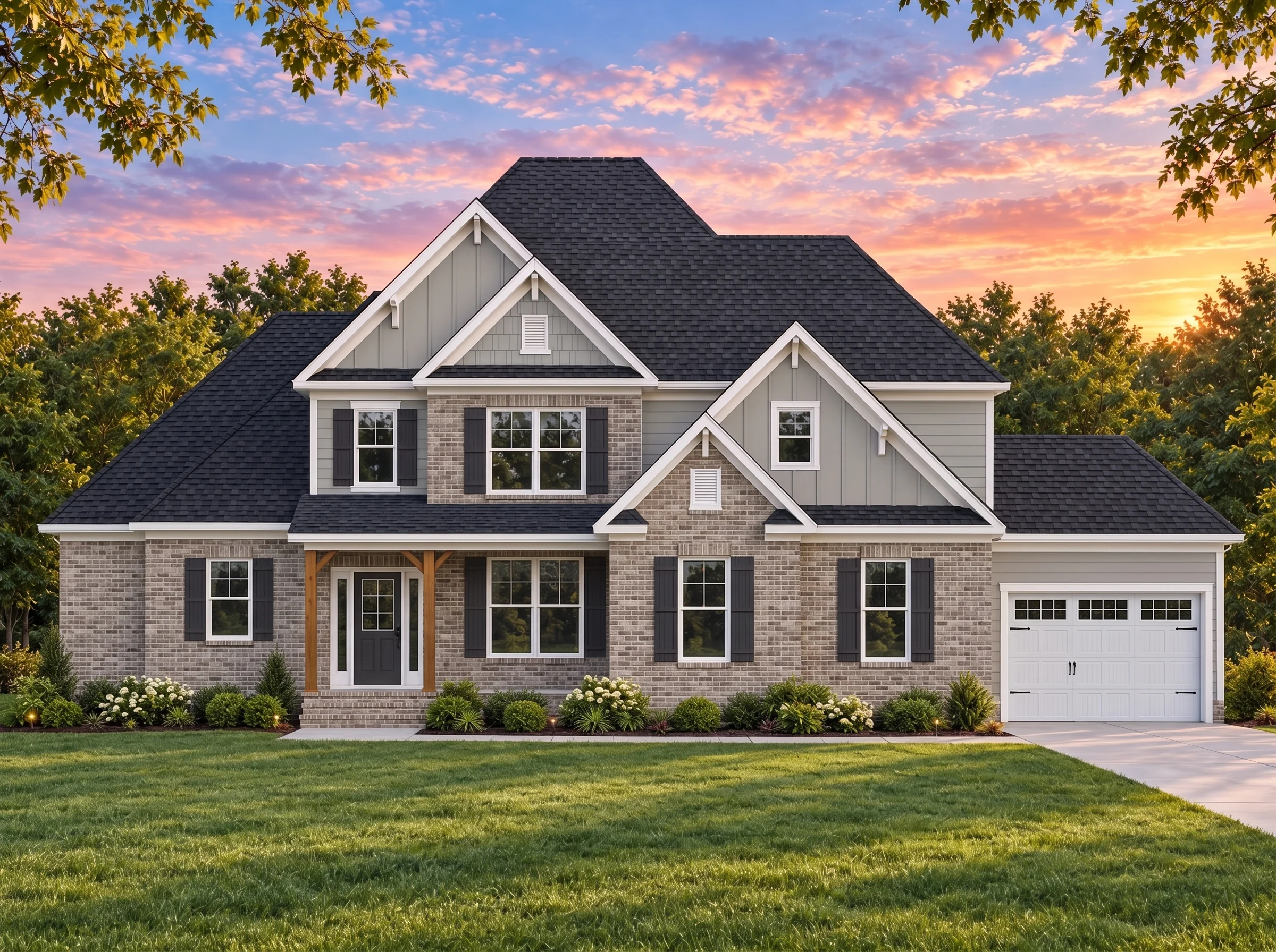 Plan  14-1079 – Oregon Beaver | New  American – 4-Bed, 3.5-Bath, 3,166 SF - Natural Brick, AI-generated exterior concept