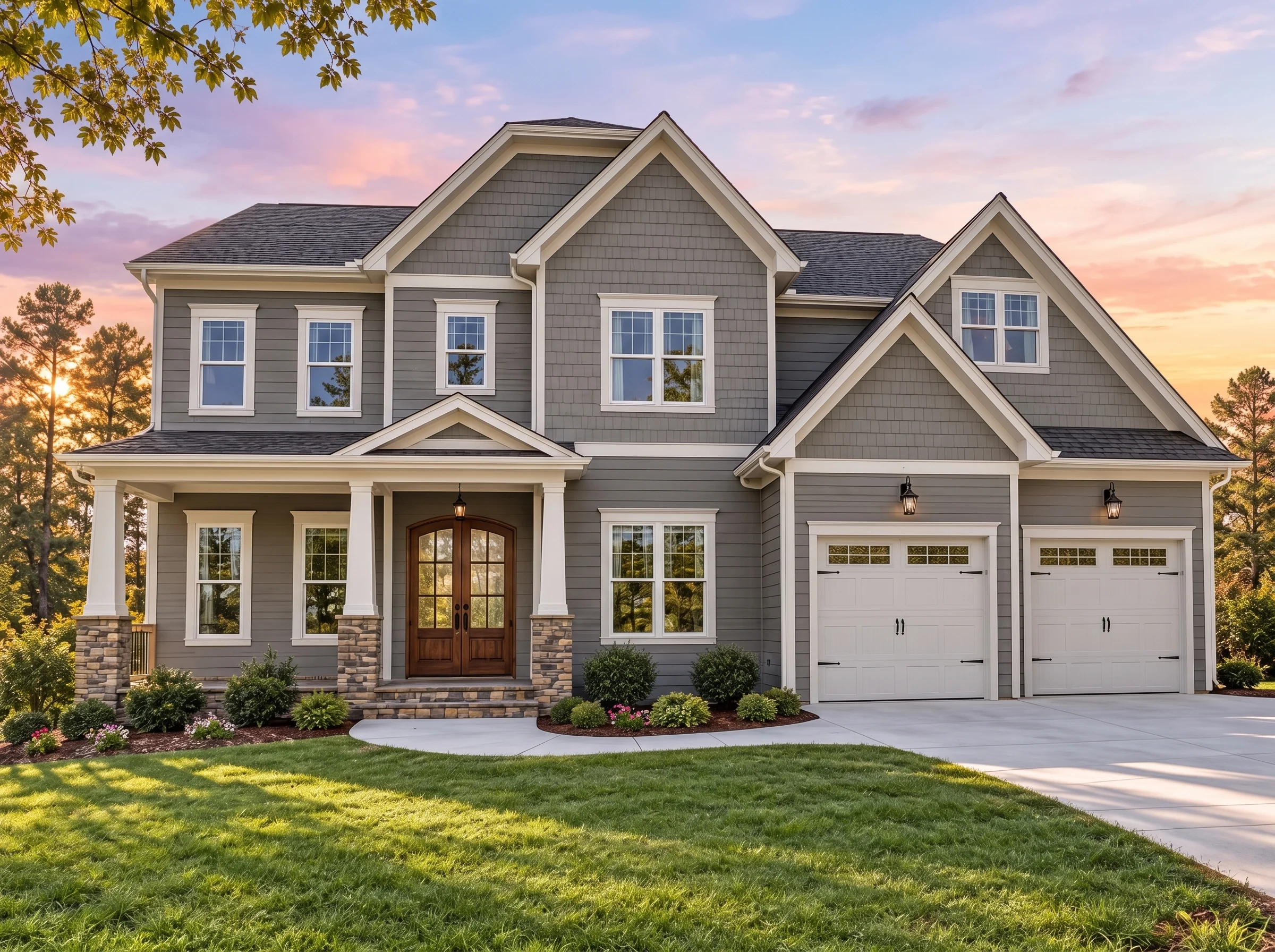 Plan  14-1144 – Magnolia Brook Manor  | Modern Traditional – 5-Bed, 5.5-Bath, 4,880 SF - Warm Charcoal, AI-generated exterior concept