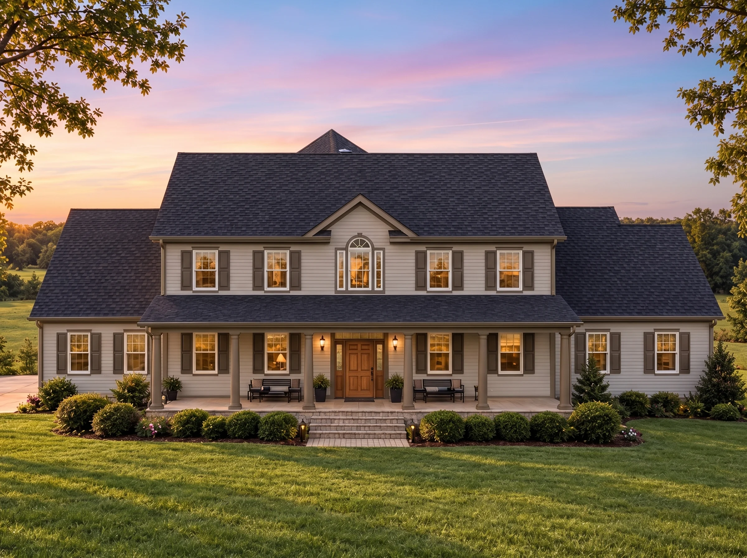Plan  14-1161 – Cypress Cove Cottage  | Traditional Colonial – 4-Bed, 4.5-Bath, 3,304 SF - Mushroom Taupe, AI-generated exterior concept