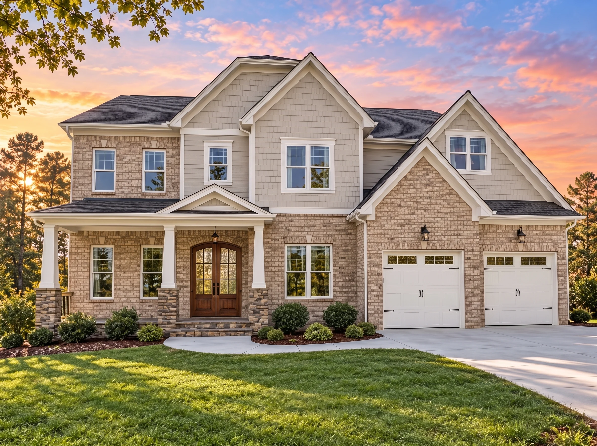 Plan  14-1144 – Magnolia Brook Manor  | Modern Traditional – 5-Bed, 5.5-Bath, 4,880 SF - Natural Brick, AI-generated exterior concept