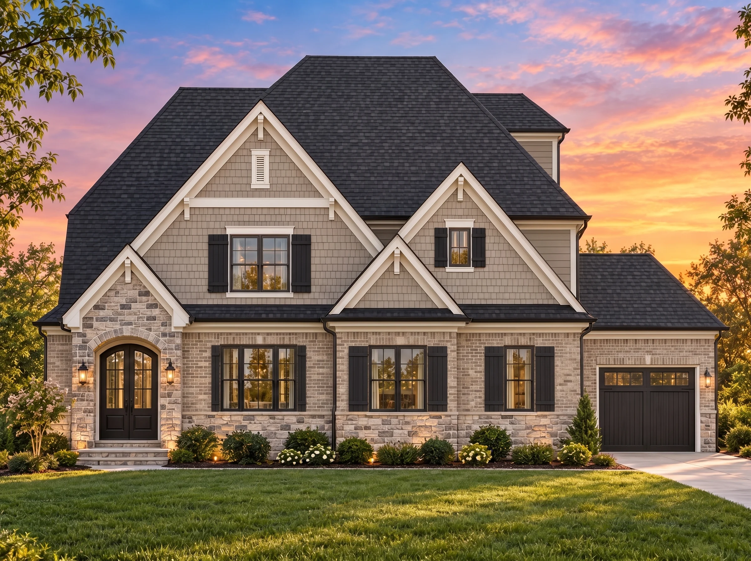 Plan  14-1121 – Colorado Peak | New  American – 4-Bed, 3.5-Bath, 3,658 SF - Natural Brick, AI-generated exterior concept