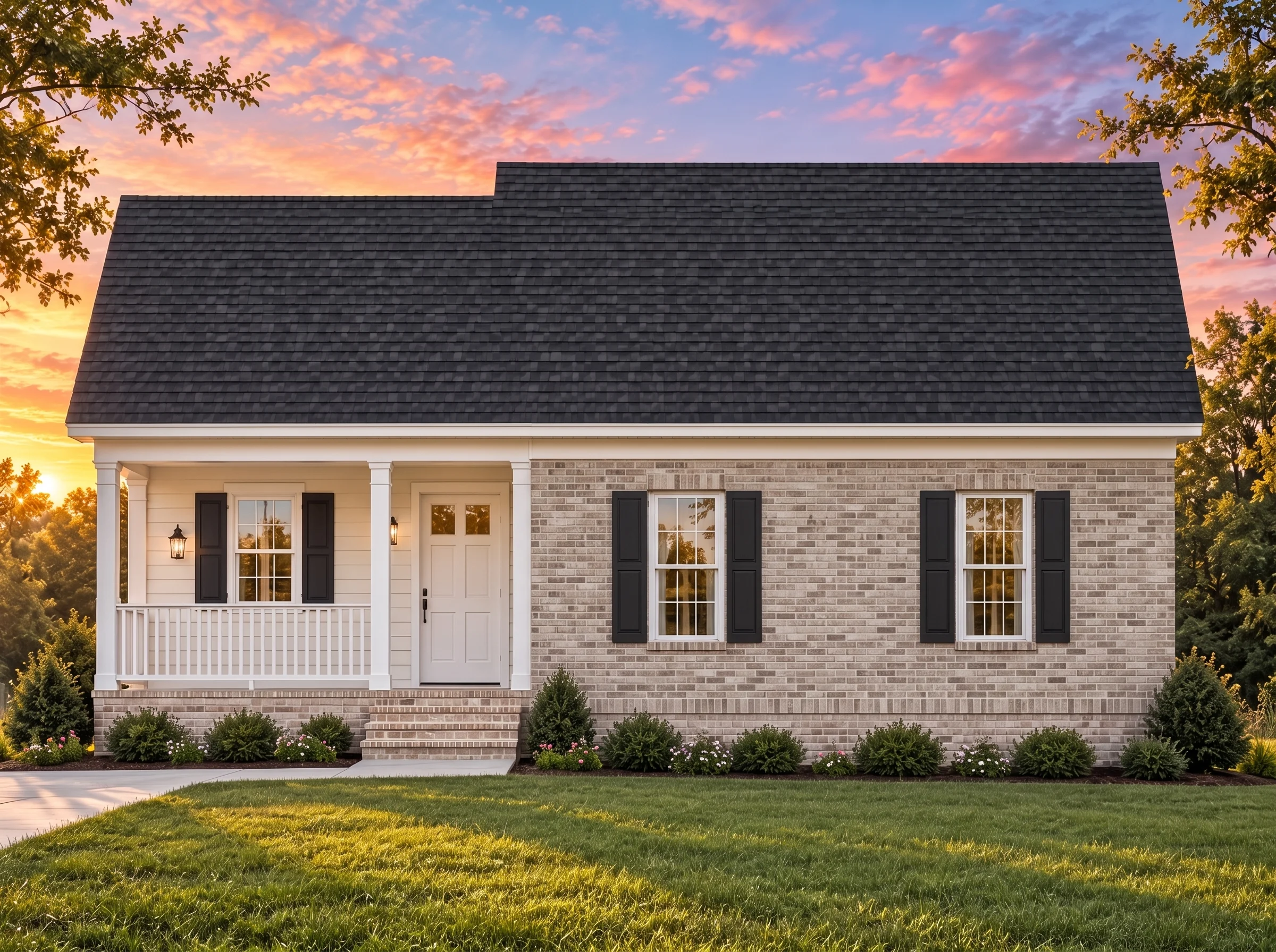 Plan  14-1170 – Auburn Cove Lodge |  Traditional Ranch – 3-Bed, 2-Bath, 1,090 SF - Natural Brick, AI-generated exterior concept