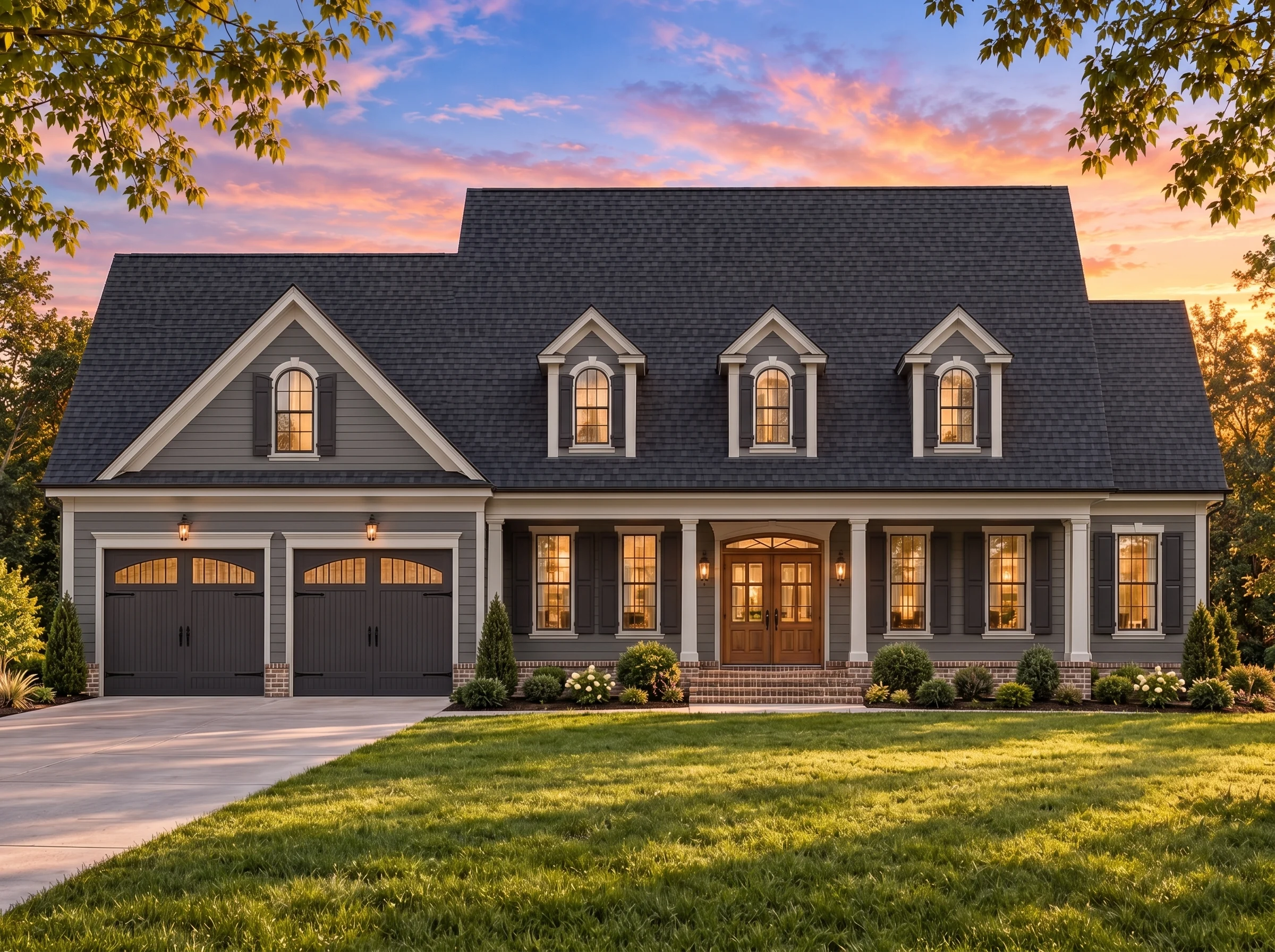 Plan  14-1206 – Auburn Cove Residence  | Cape Cod – 4-Bed, 4.5-Bath, 3,988 SF - Warm Charcoal, AI-generated exterior concept