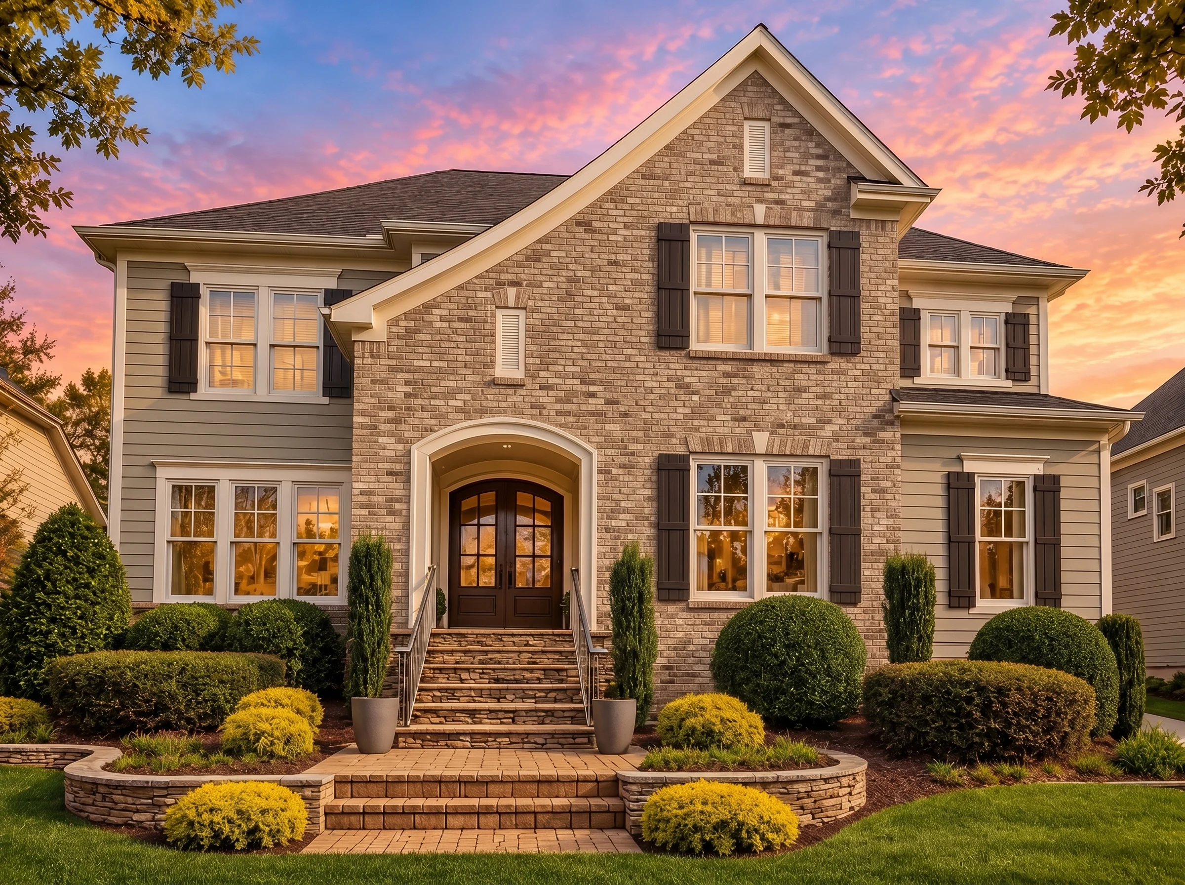 Plan  14-1211 – Auburn Springs Cottage  | New American – 4-Bed, 5-Bath, 4,783 SF - Natural Brick, AI-generated exterior concept