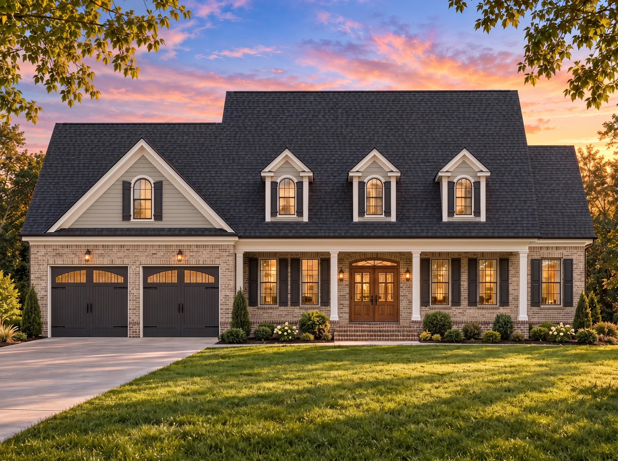 Plan  14-1206 – Auburn Cove Residence  | Cape Cod – 4-Bed, 4.5-Bath, 3,988 SF - Natural Brick, AI-generated exterior concept