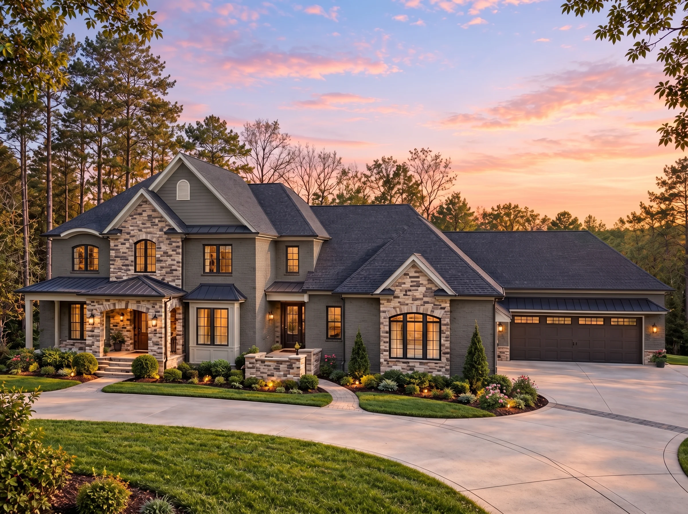 Plan  14-1286 – Ohio Basin | New  American – 5-Bed, 5-Bath, 7,582 SF - Warm Charcoal, AI-generated exterior concept